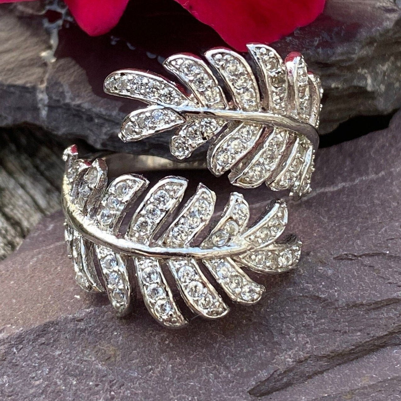 Elanza Rhodium Plated Sterling Silver & Cubic Zirconia Free Size Ring.