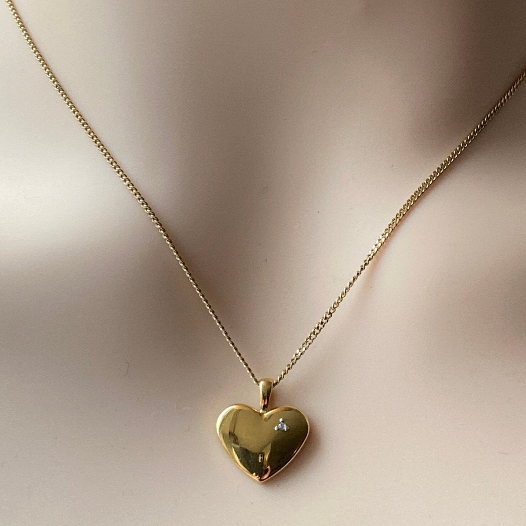 Silver Vermeil & Diamond Heart Pendant and Chain.