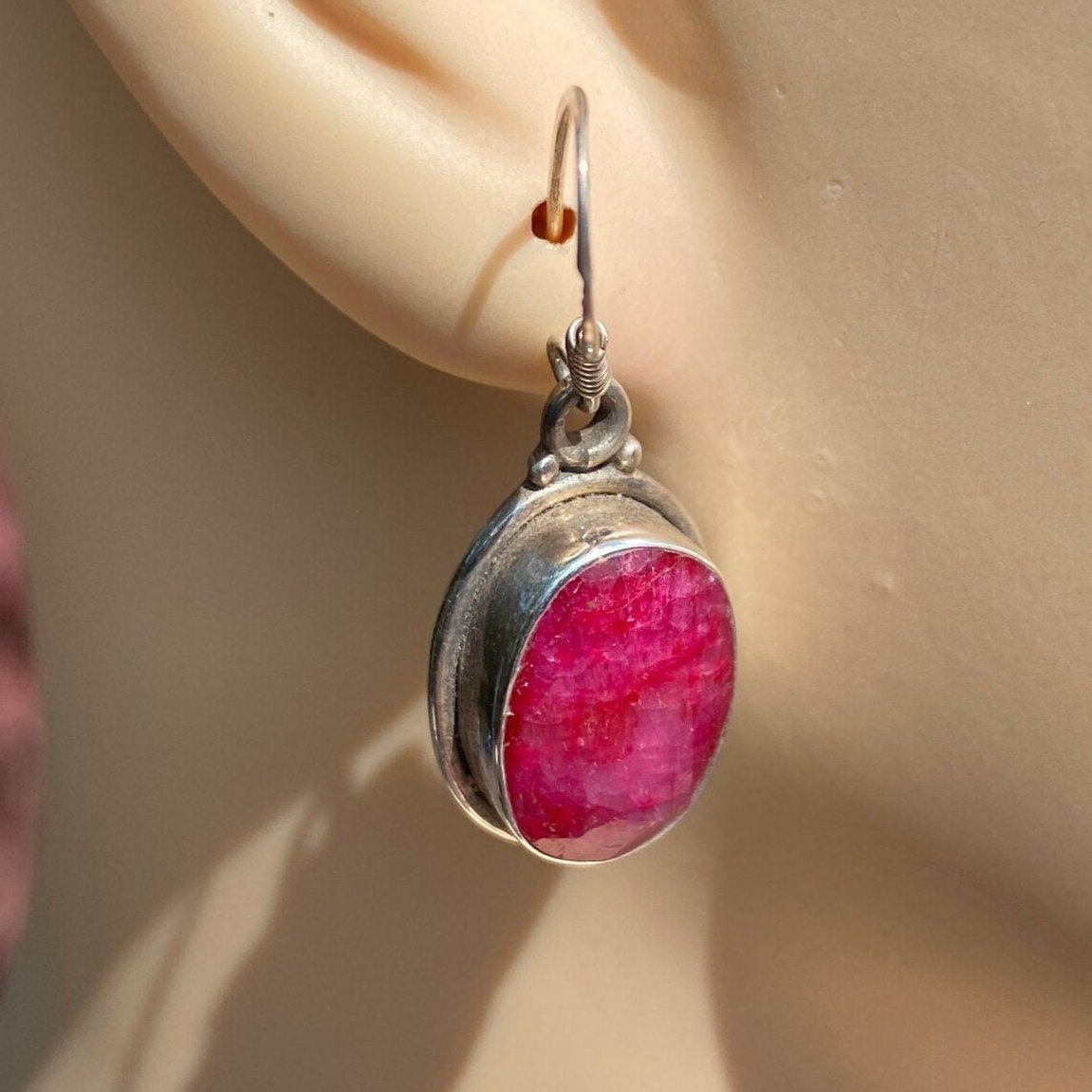 Sterling Silver Ruby Drop Earrings