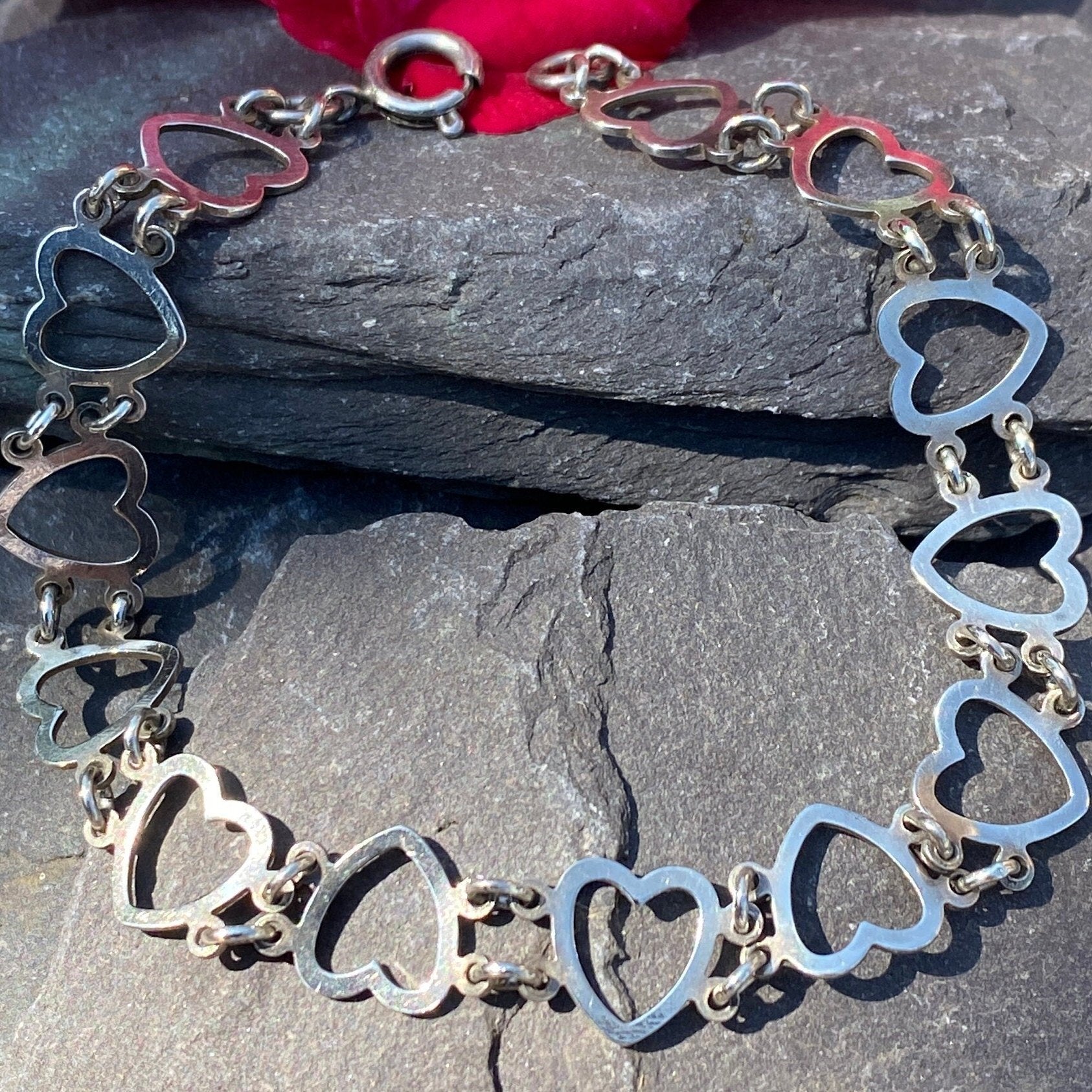 Vintage Sterling Silver Heart Bracelet.