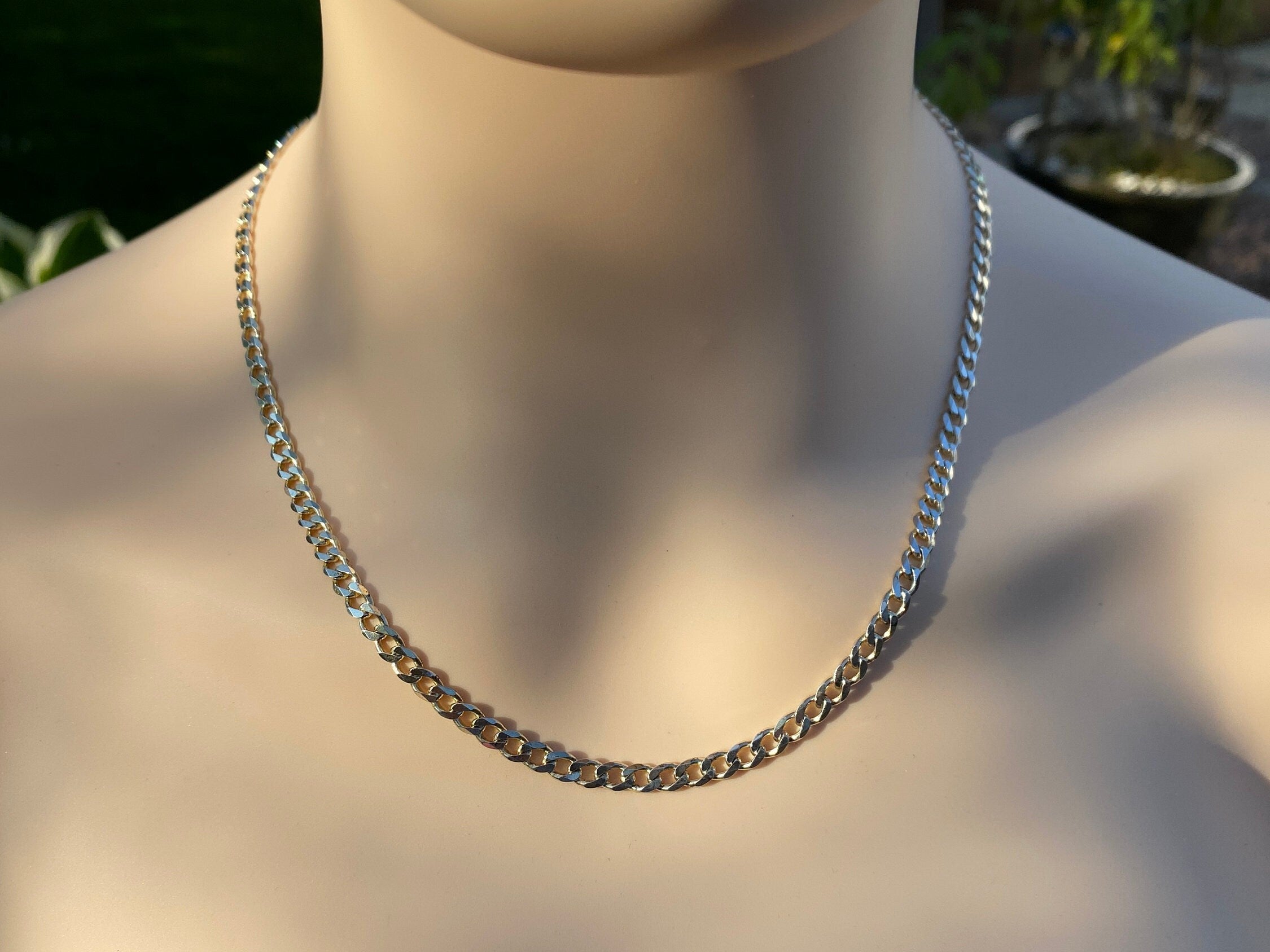 Sterling Silver Flat Curb Link Neck 20 Inch Chain.