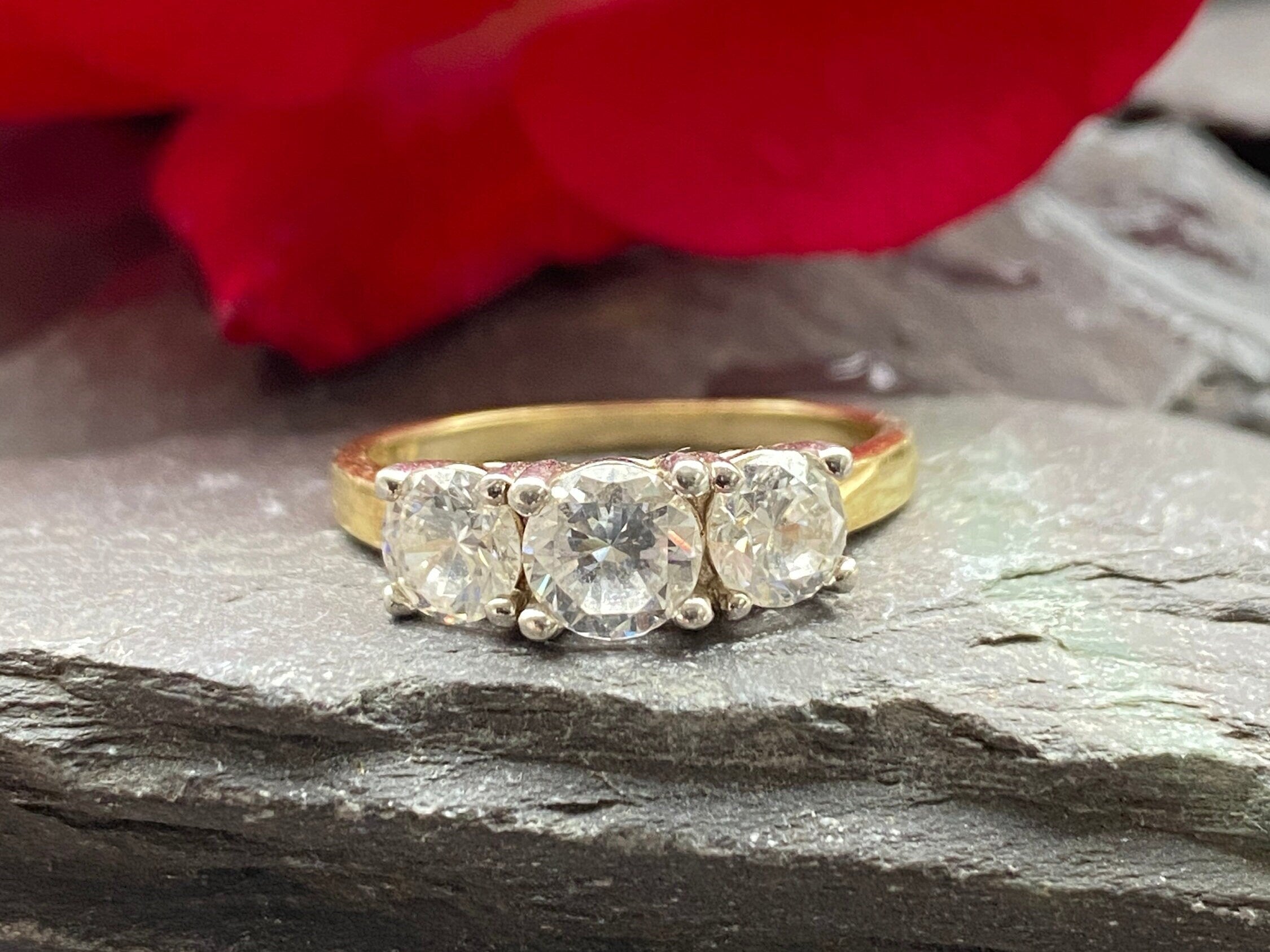 Vermeil Trilogy Ring With Cubic Zirconia Size P or 7 3/4 US.