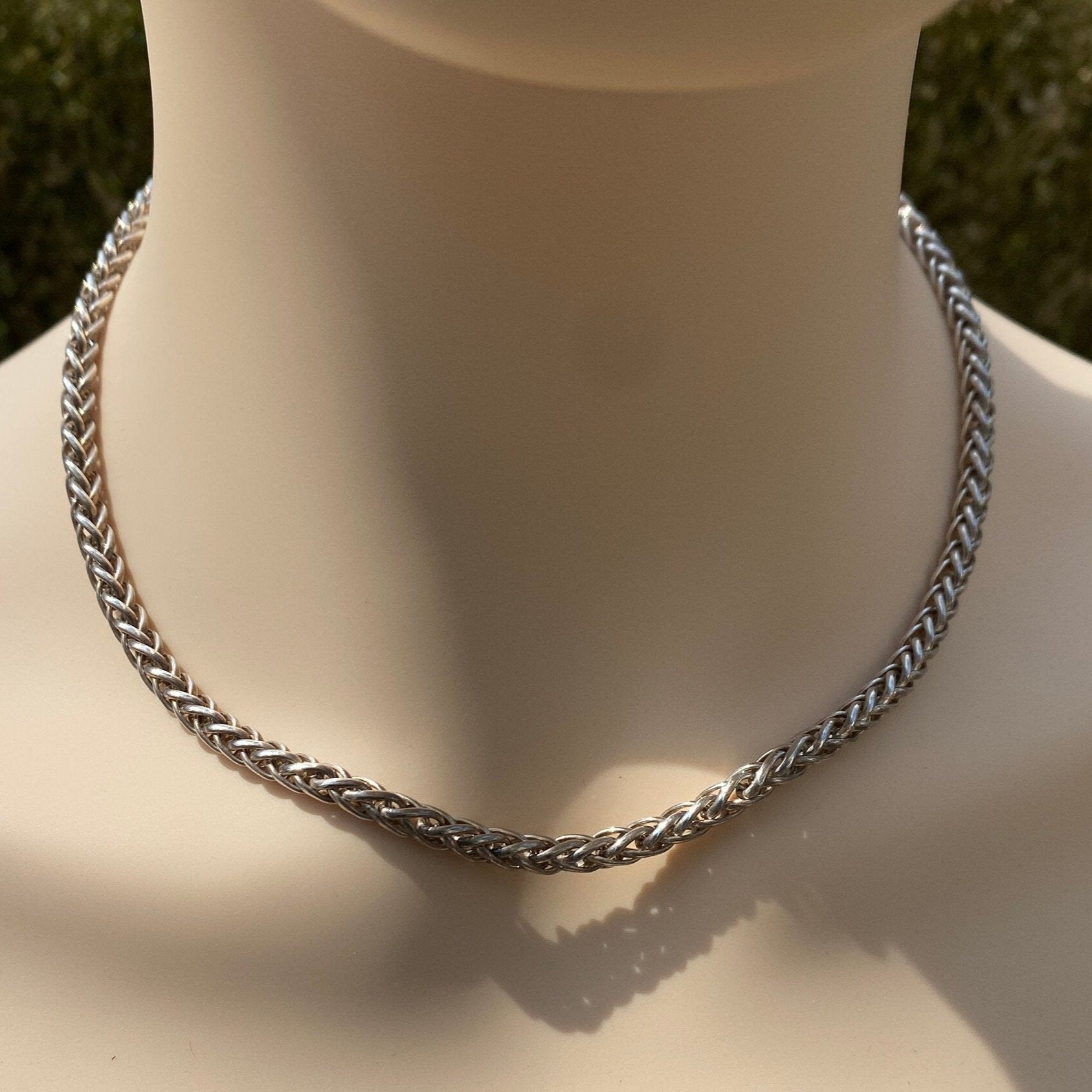 Vintage Sterling Silver Herringbone Snake 17 Inch Chain.