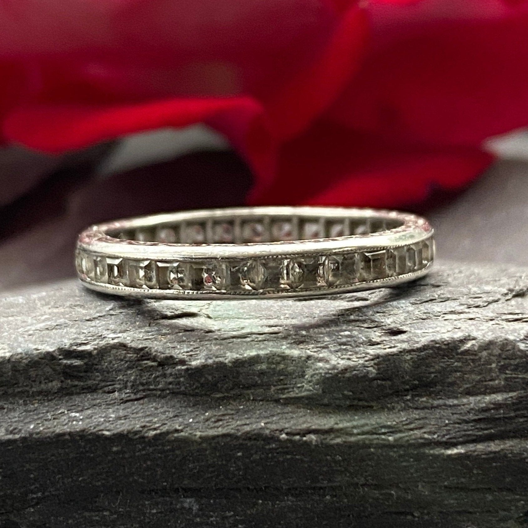 Art Deco Full Eternity Ring in  Silver & White Sapphire Size P 1/2 or 8 US.