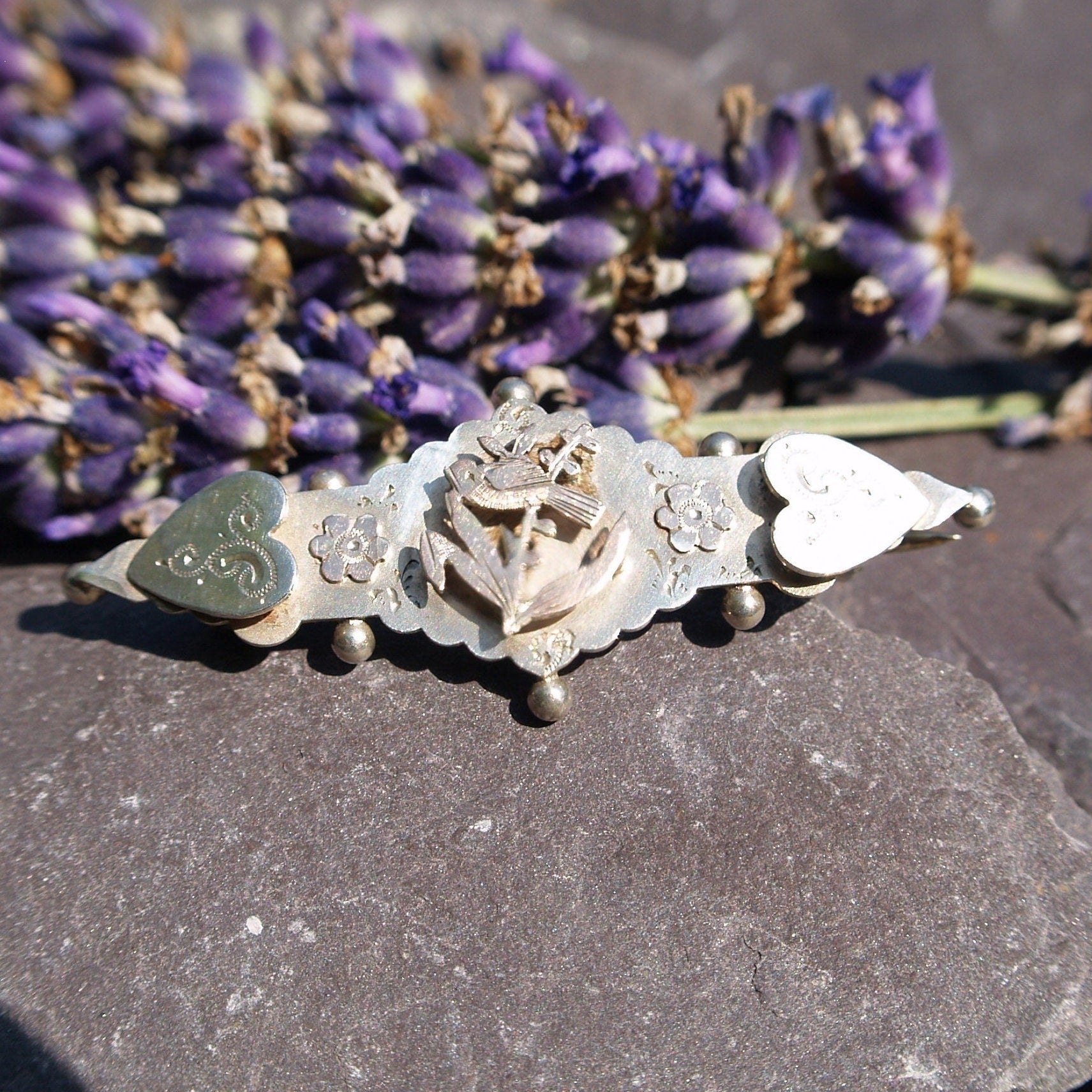 Edwardian Sentiment Brooch In Sterling Silver & 9ct Gold.