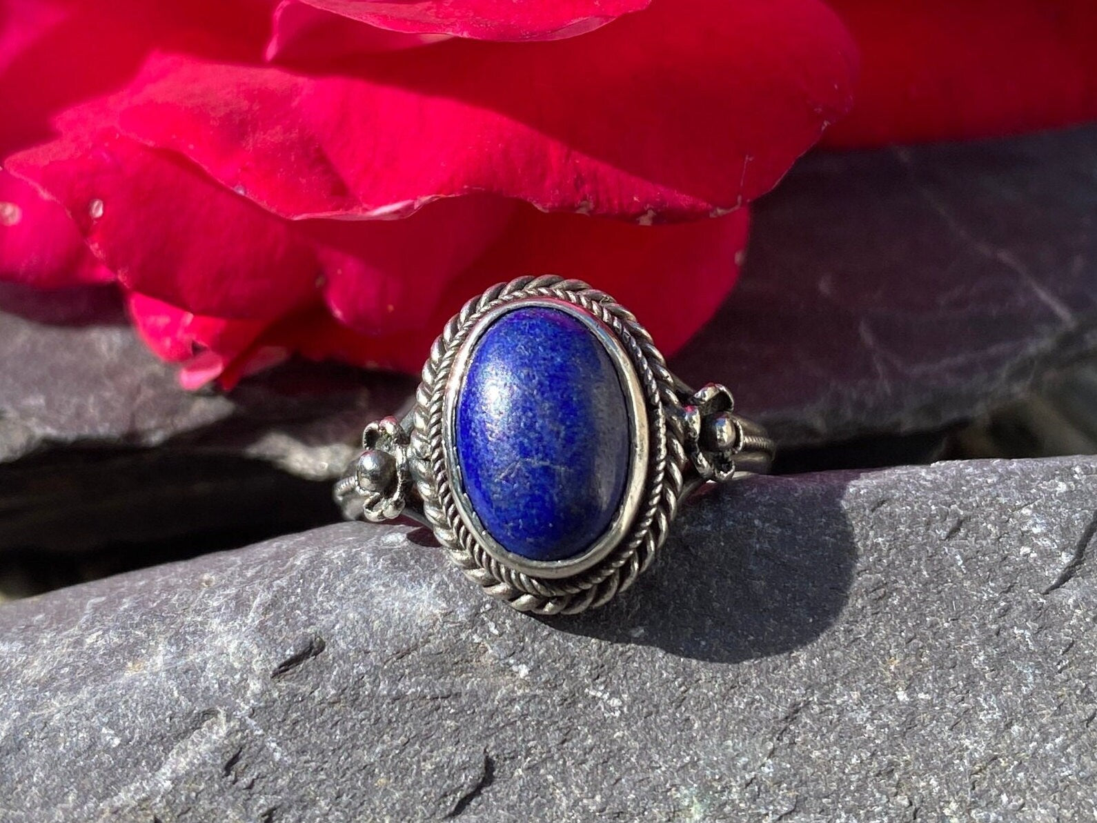 Vintage Sterling Silver Lapis Lazuli Ring Size I1/2 or 4 1/2 USA