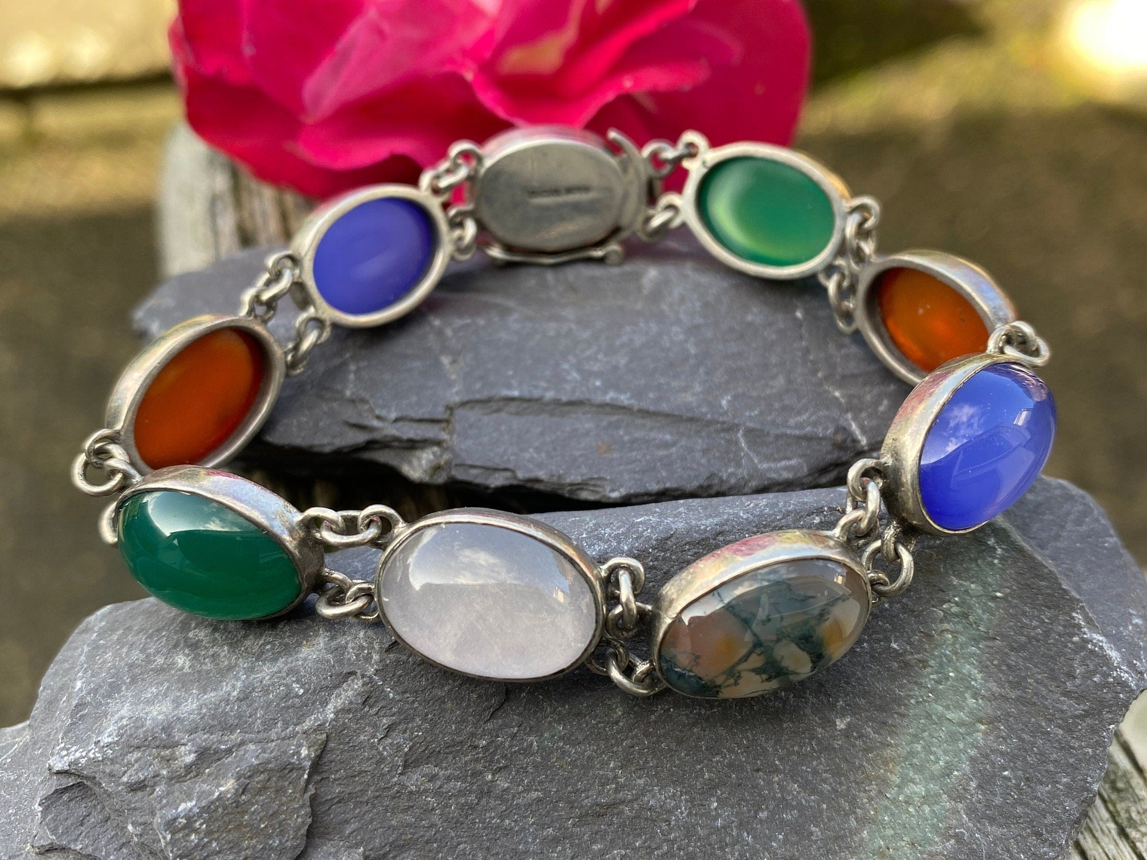 Vintage Sterling Silver Multi Gemstone Bracelet Birmingham 1966.