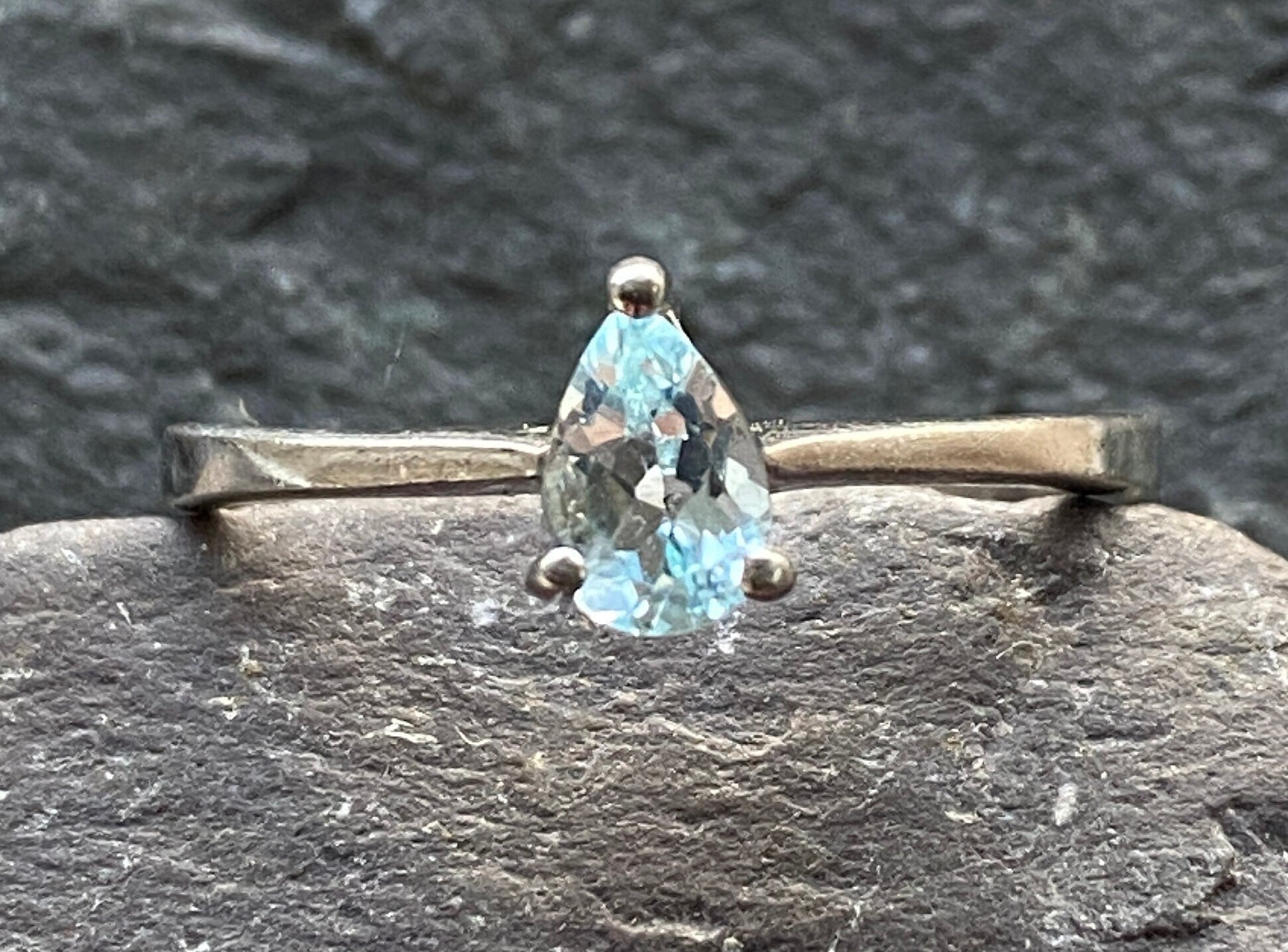 Sterling Silver Teardrop Cut Blue Topaz Ring Size P 1/2 or 8 US.