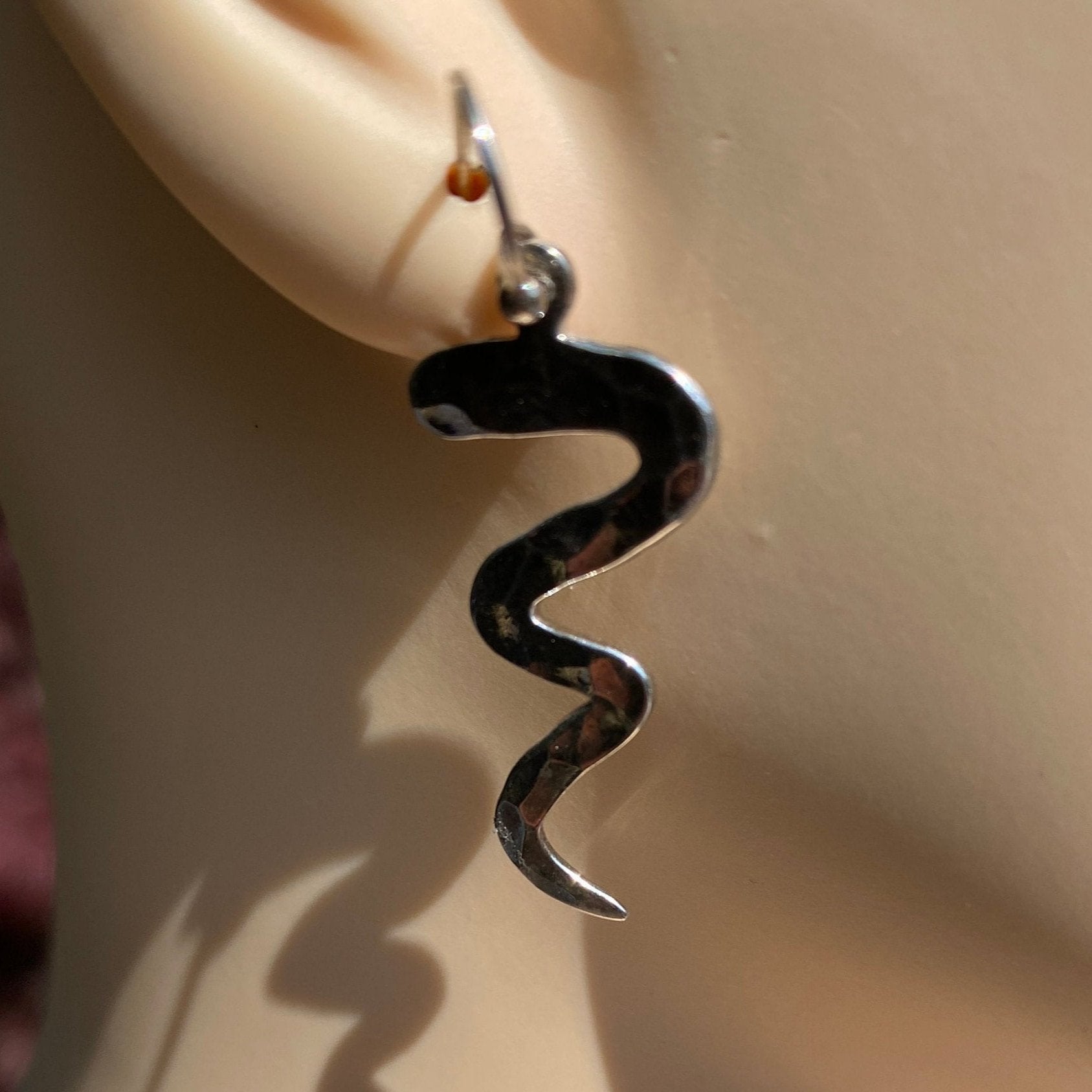 Silver Snake Drop Earrings Minimalist Design.