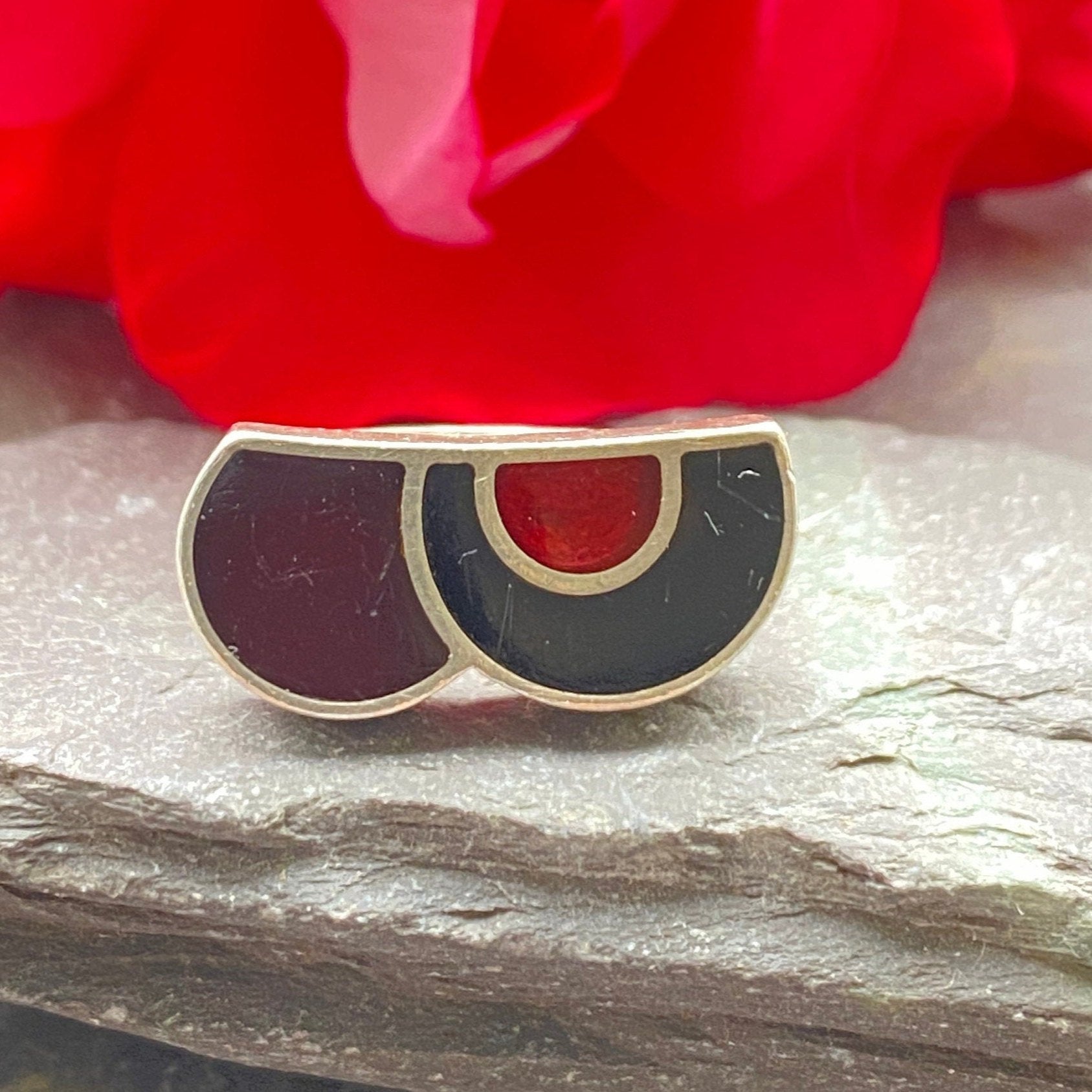 Minimalist Enamel & Silver Ring Size N 1/2 or 7 US.