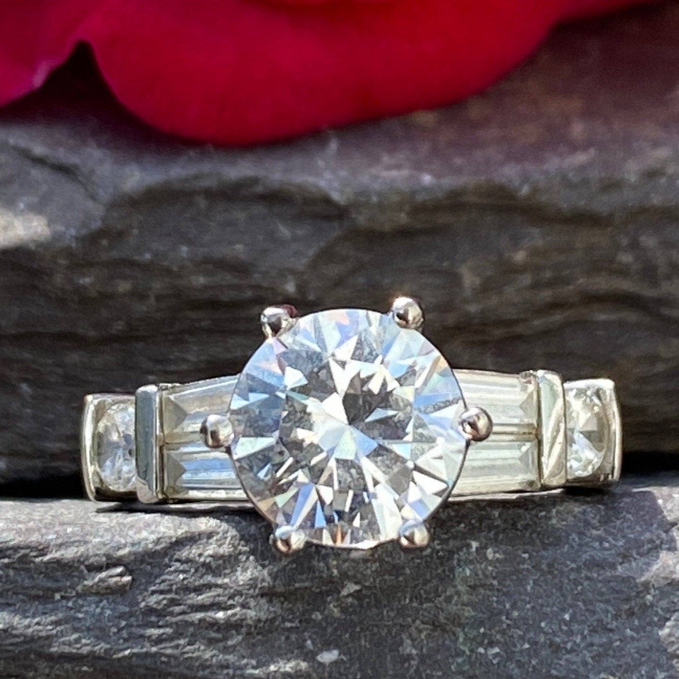 Diamonique Engagement Ring In Sterling Silver Size K or 5 1/2 US.