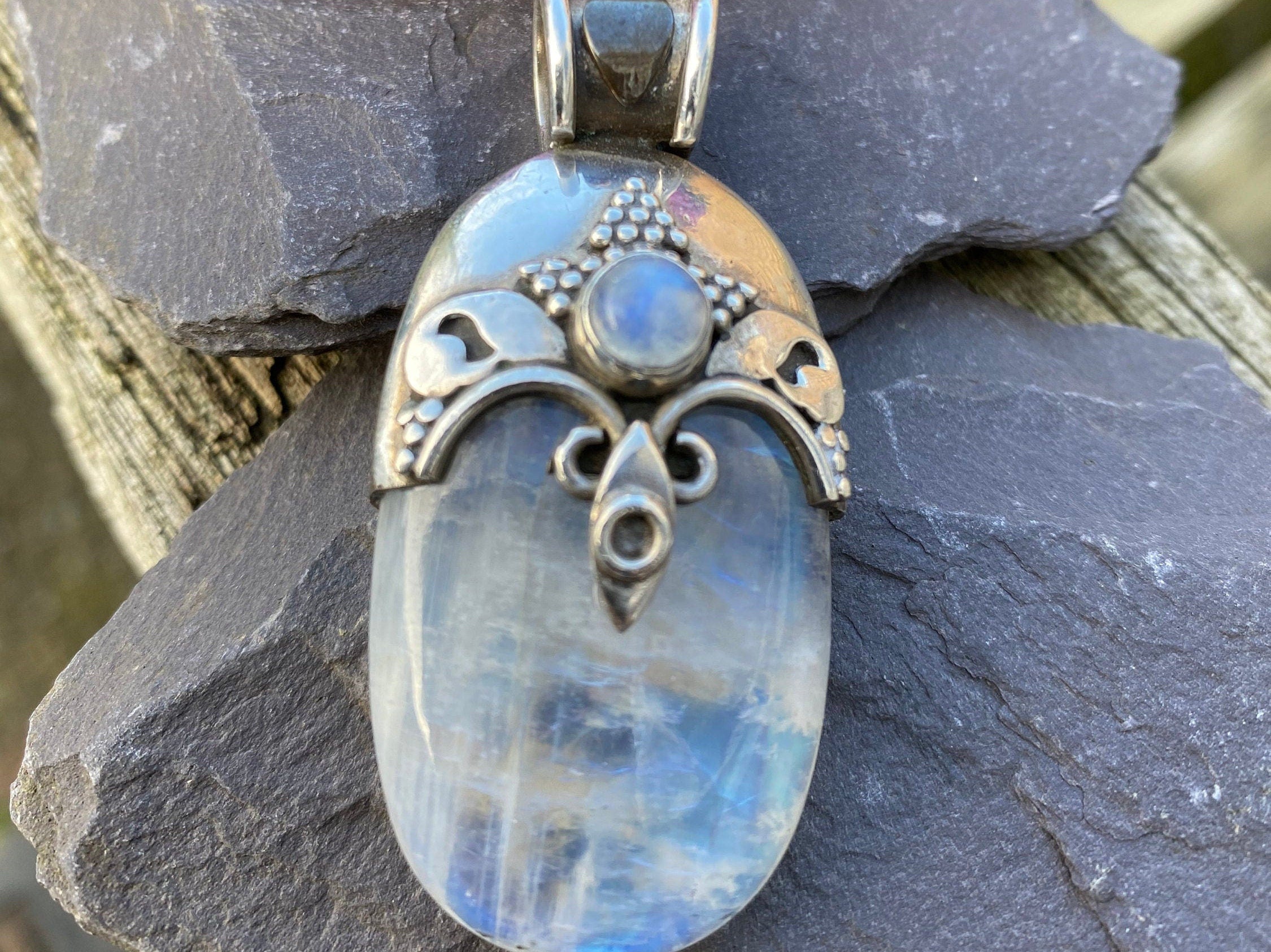 Sterling Silver Spectrolite Norse Inspired Pendant.