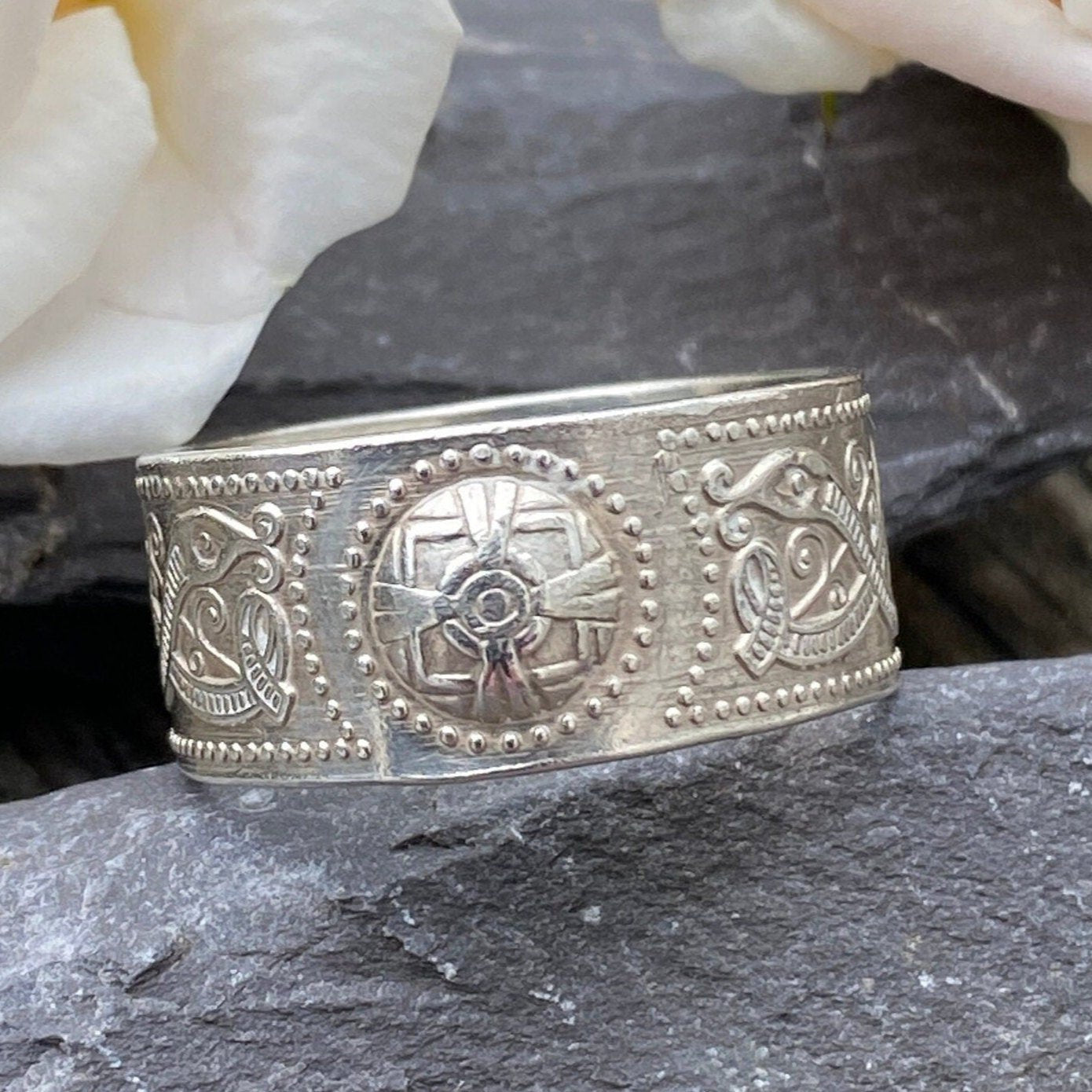 Gents Celtic Warrior Wedding Ring In Sterling Silver Size S 1/2 or 9 1/2 USA.