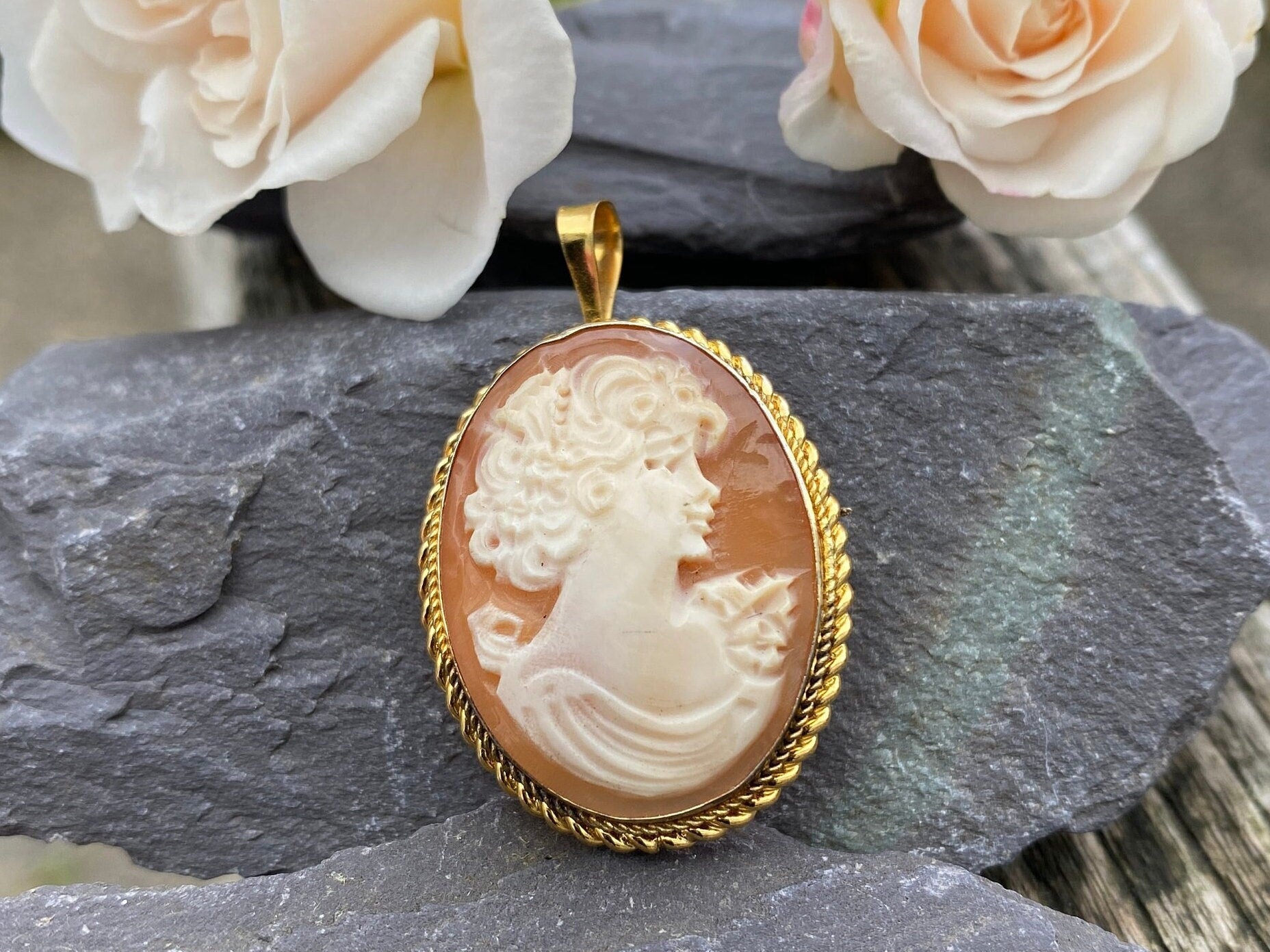 Sterling Silver Vermeil Cameo Brooch/Pendant.