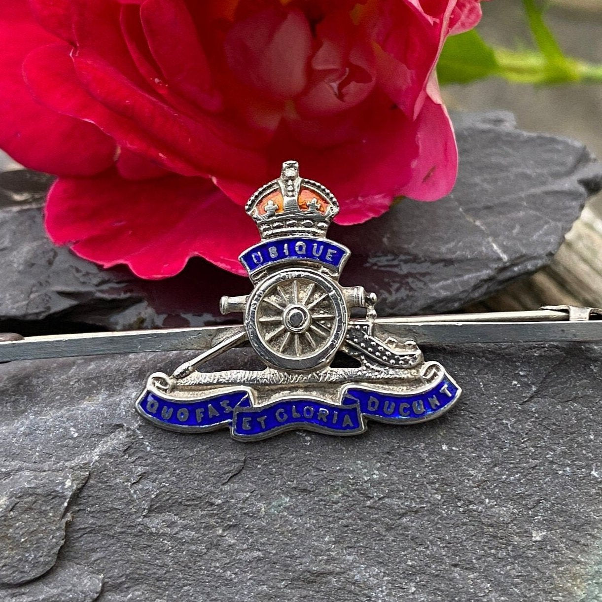 Antique Sterling Silver & Enamel Royal Artillery Sweetheart Brooch.