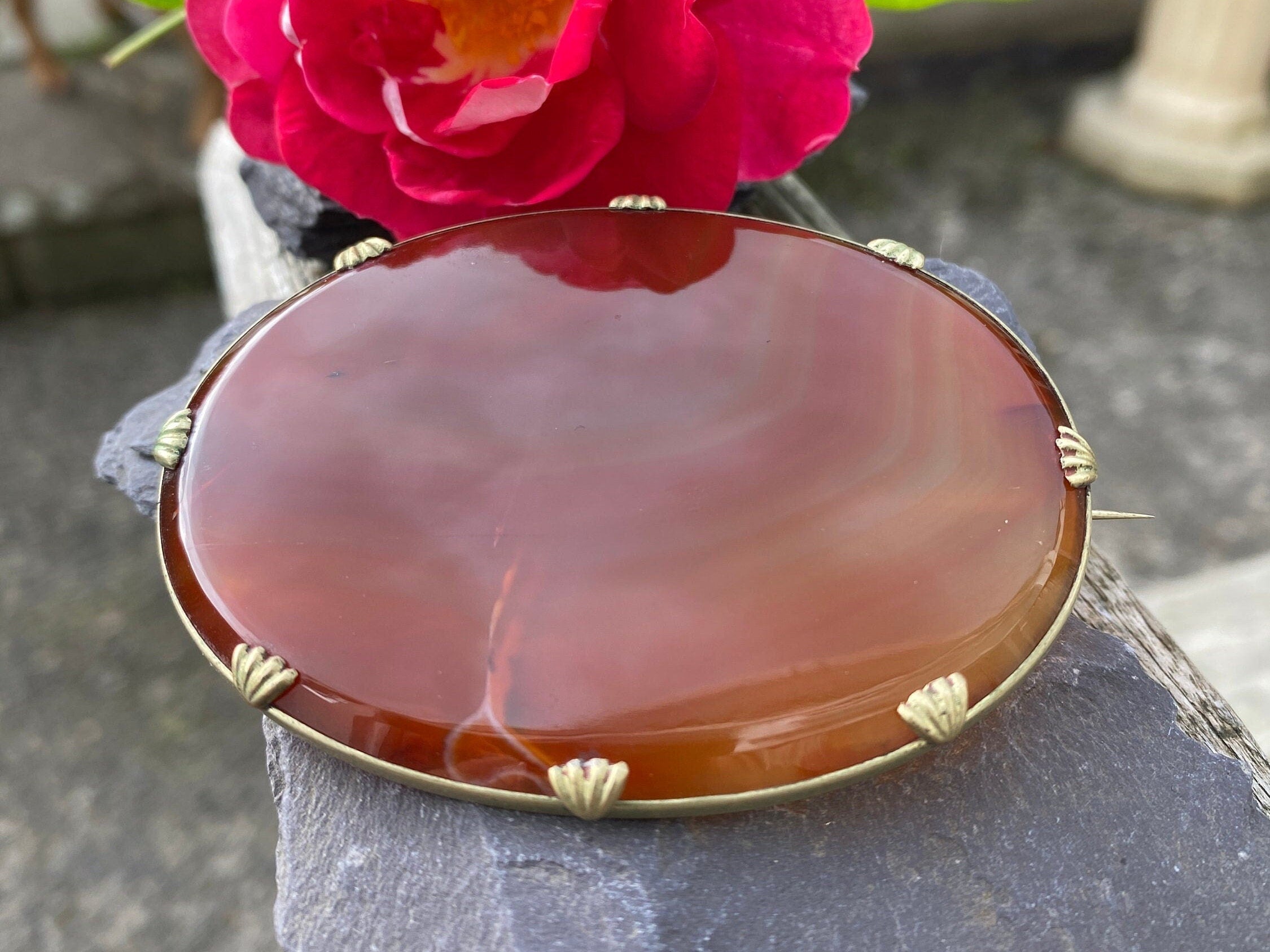 Victorian Large Banded Agate Brooch.