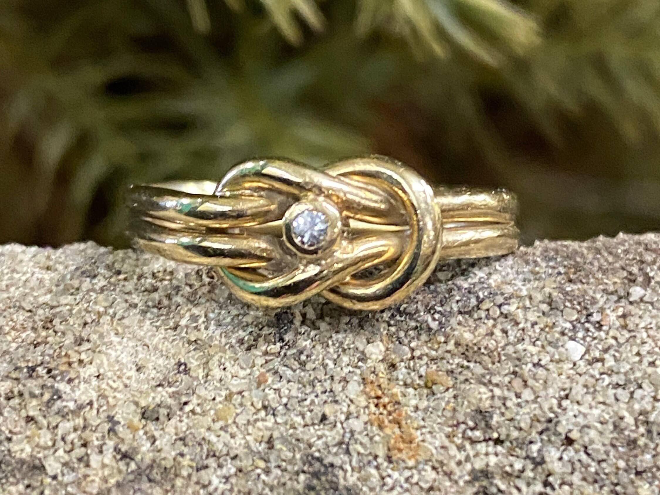 Vintage Lovers Knot Ring In 9ct Gold Set With Diamond Size L 1/2 or 6 US.