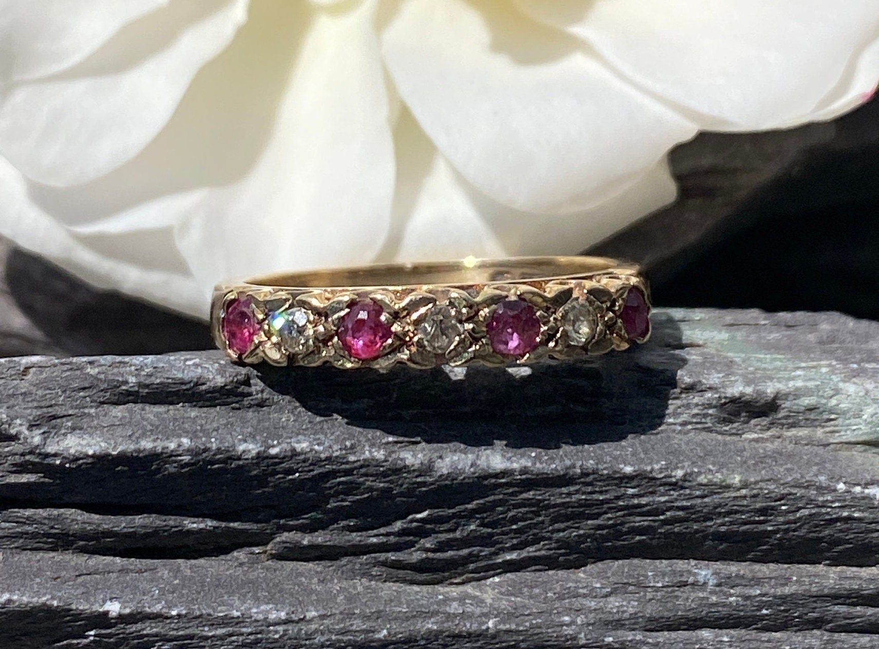 Vintage 9ct Ruby & Diamond Eternity Ring Size M 1/2 or 6 1/2 US.