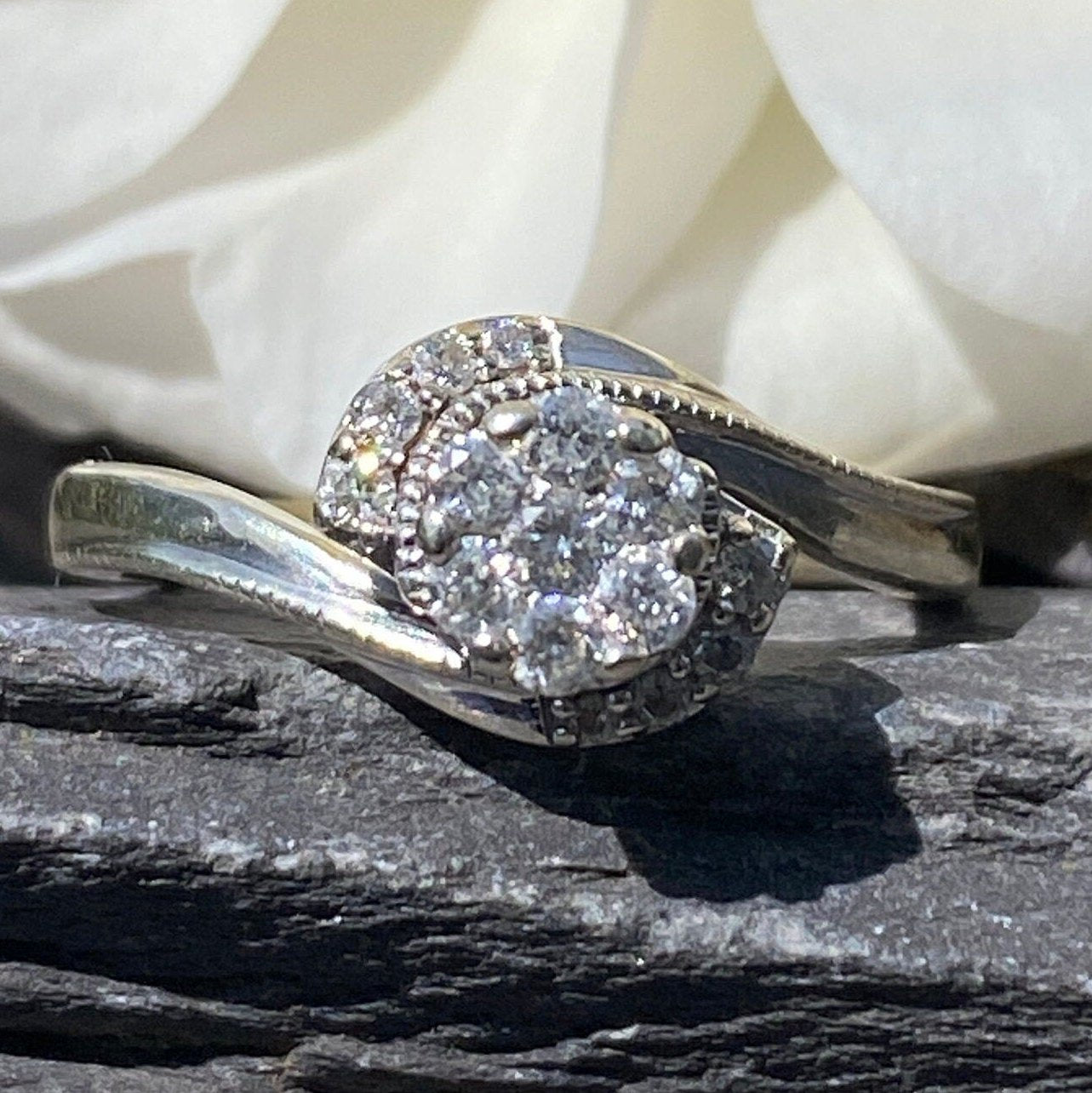 9ct White Gold Diamond Engagement Ring Size I 1/2 or 3/4 US