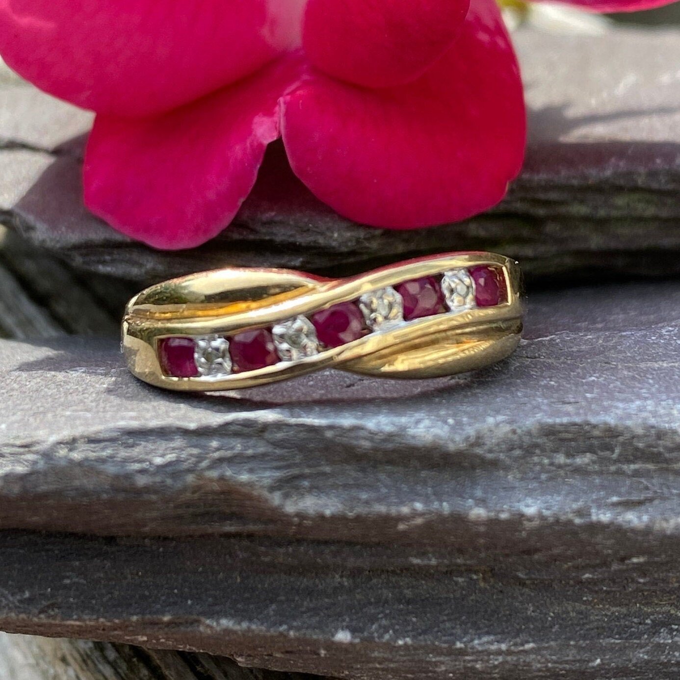 9ct Ruby & Diamond Eternity Ring Size N 1/2 or 7 US.