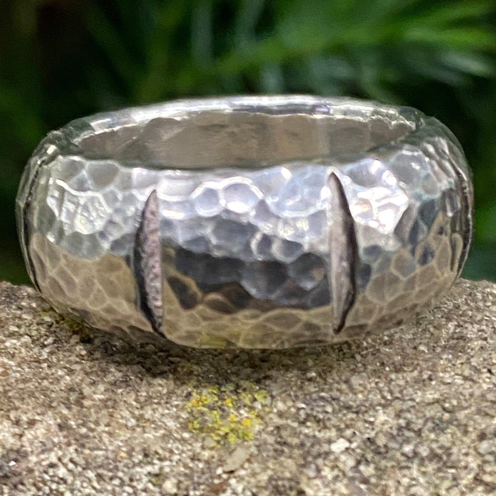 Heavy Sterling Silver Wide Band Ring with Hammered Finish Size L or 5 3/4 US.