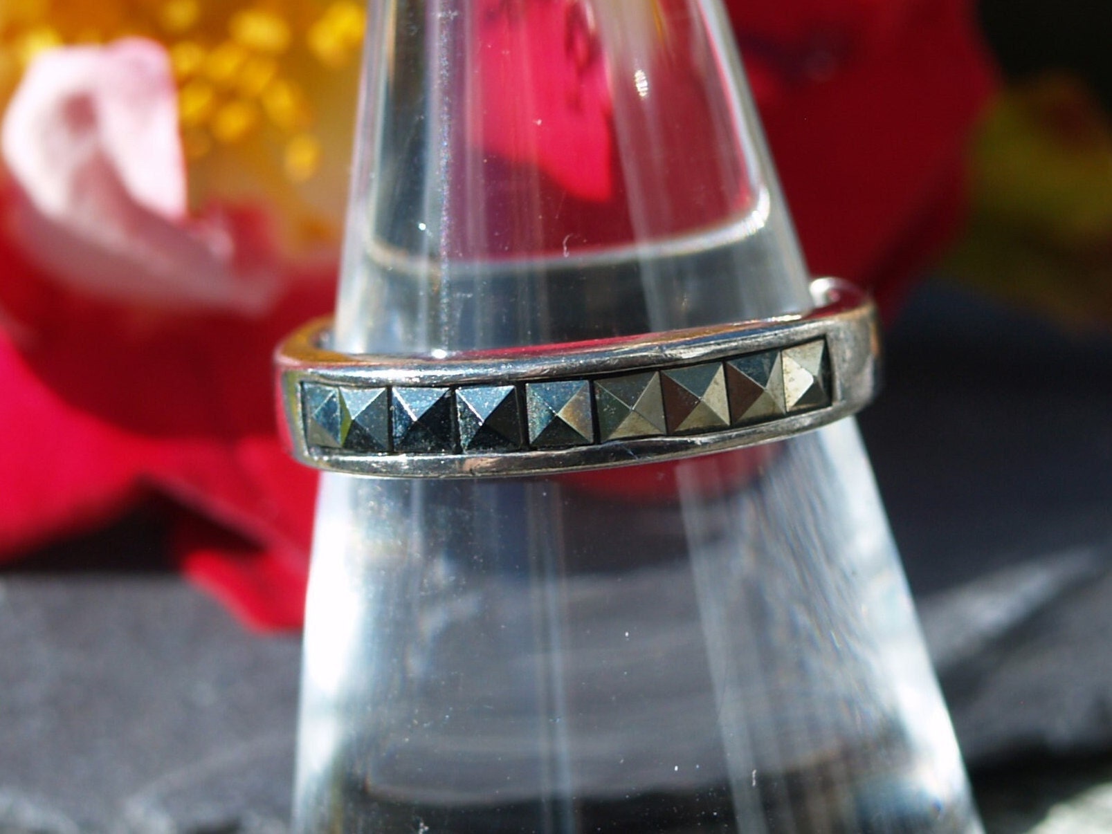 Vintage Sterling Silver Eternity Ring Set With Marcasite Size O or 7 1/4 (US) Stamped 925.