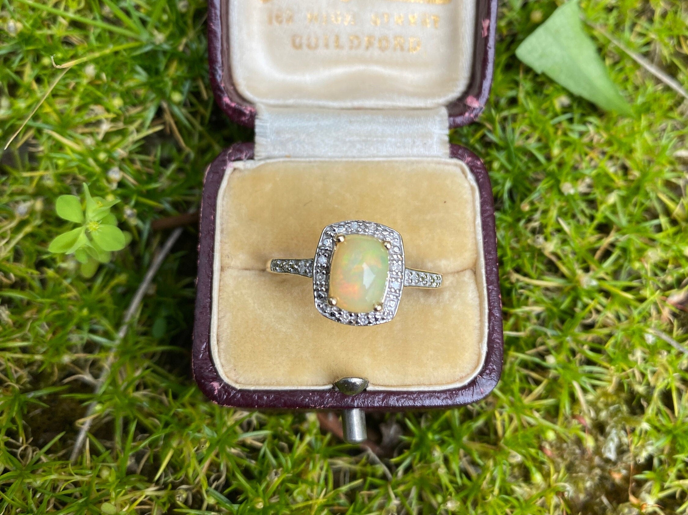 9ct Opal & Diamond Ring Size S or 9 1/4 US.