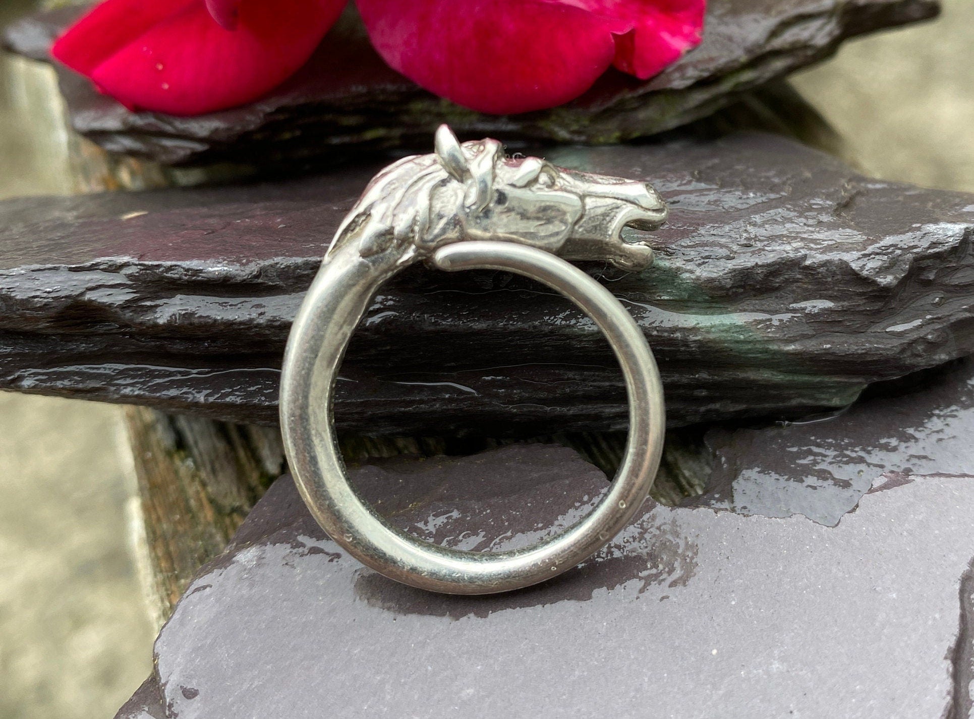 Silver Horse Head Equestrian Ring Size Q 1/2 or 8 1/2 US.