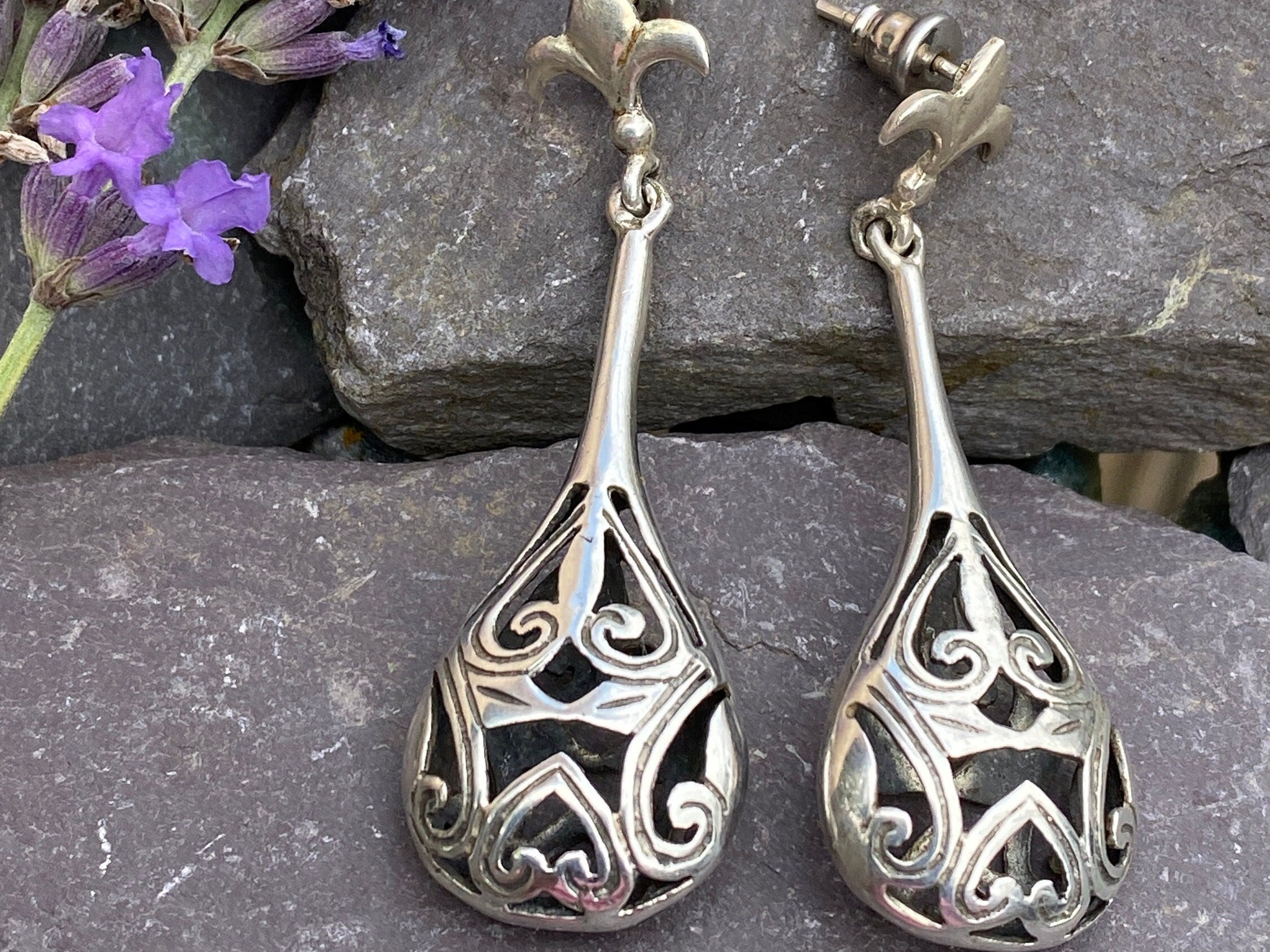 Vintage Silver Long Drop Earrings.