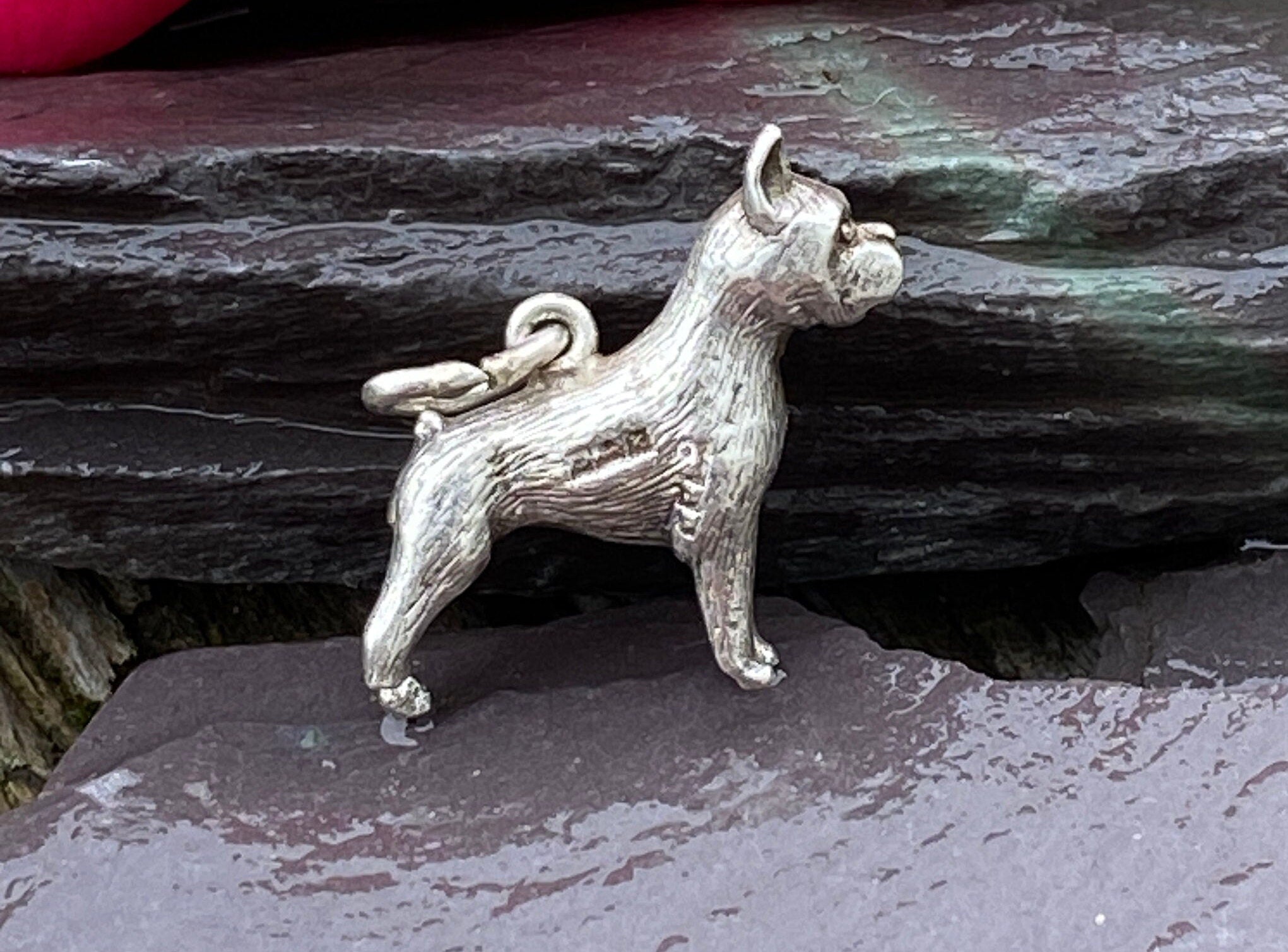 Vintage Solid Silver Boxer Dog Charm Or Pendant.