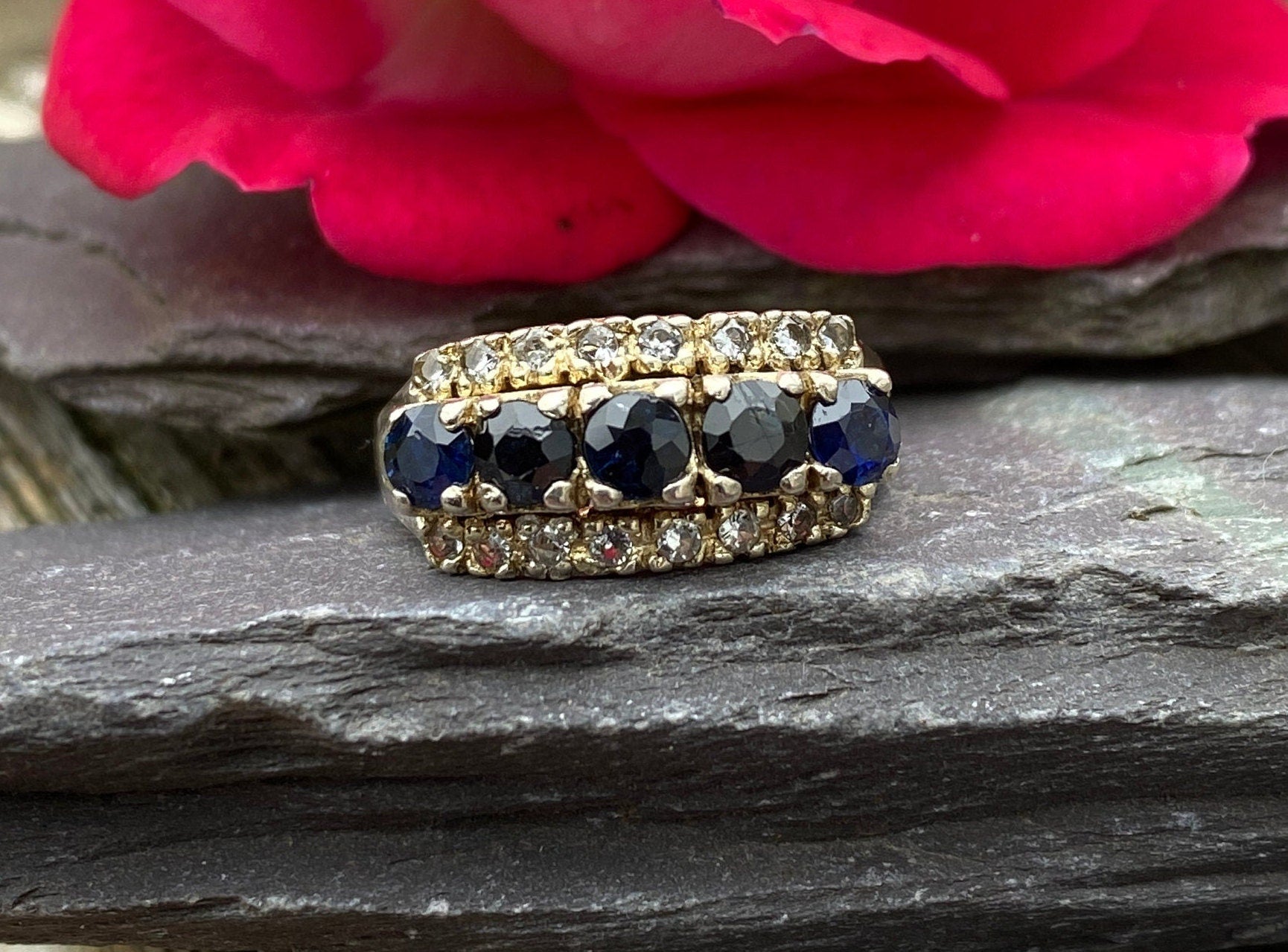 Vintage Silver & Sapphire Ring Size L 1/2 or 6 1/2 US