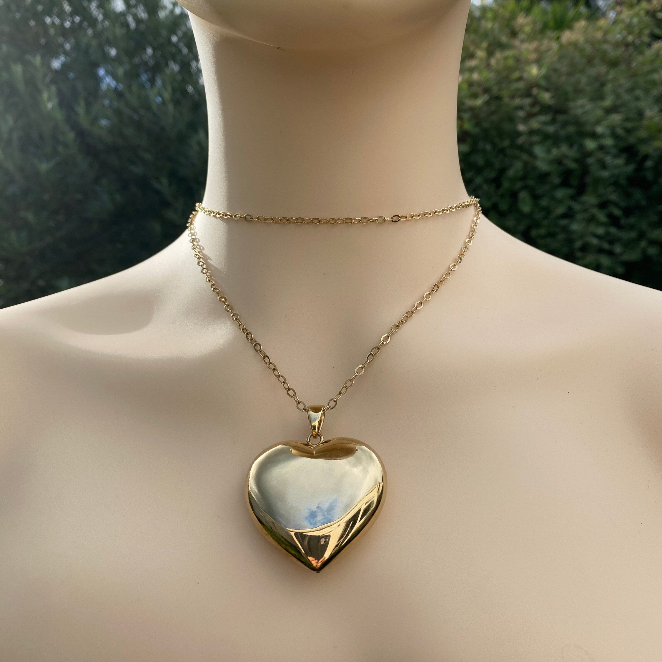 Large Vermeil Heart Pendant & 39 Inch Chain.