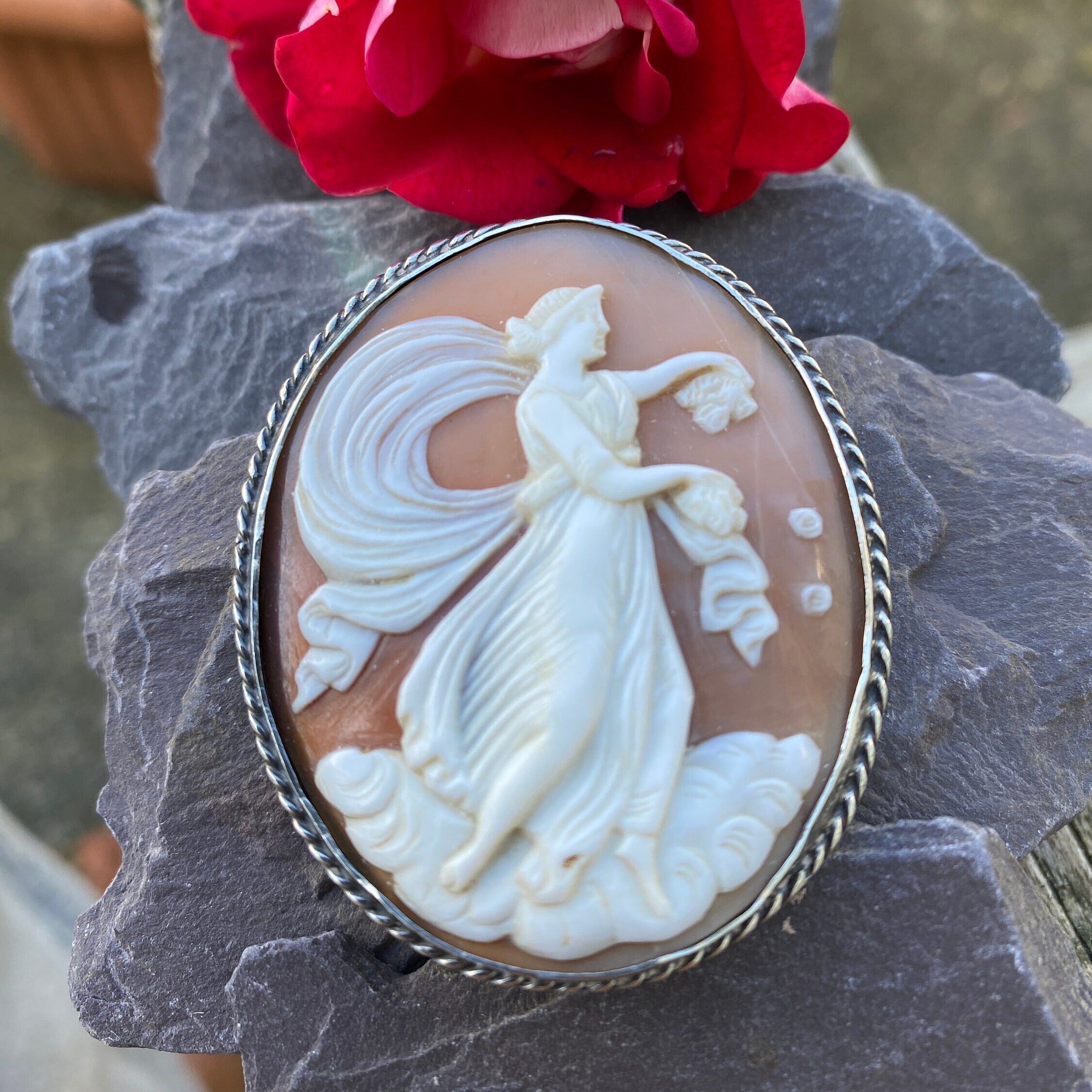 Vintage Bernard Instone Cameo Brooch In Sterling Silver.