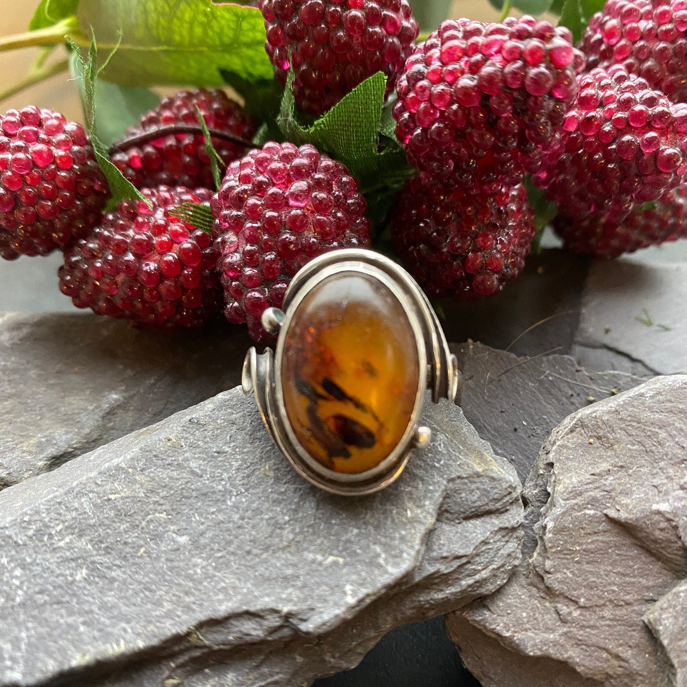 Vintage Baltic Amber Ring In Sterling Silver Size W 1/2 or 11 1/2 US.