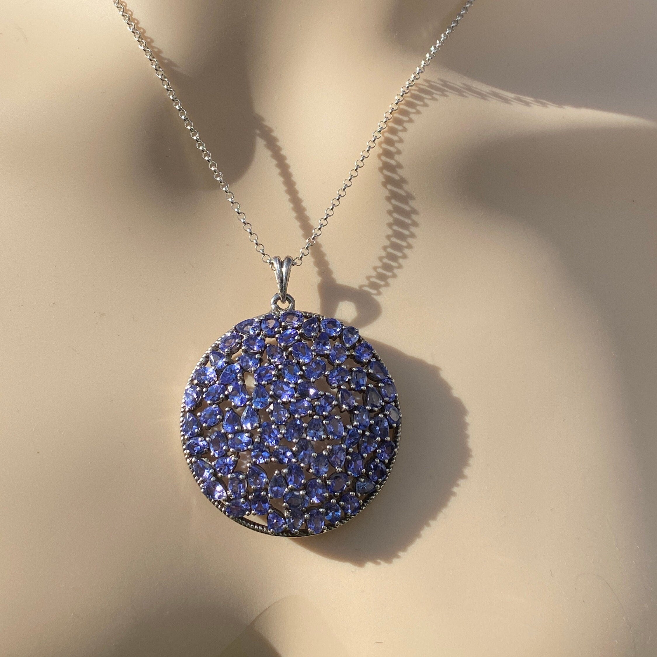 Tanzanite Cluster Pendant & 17" Chain In Sterling Silver.