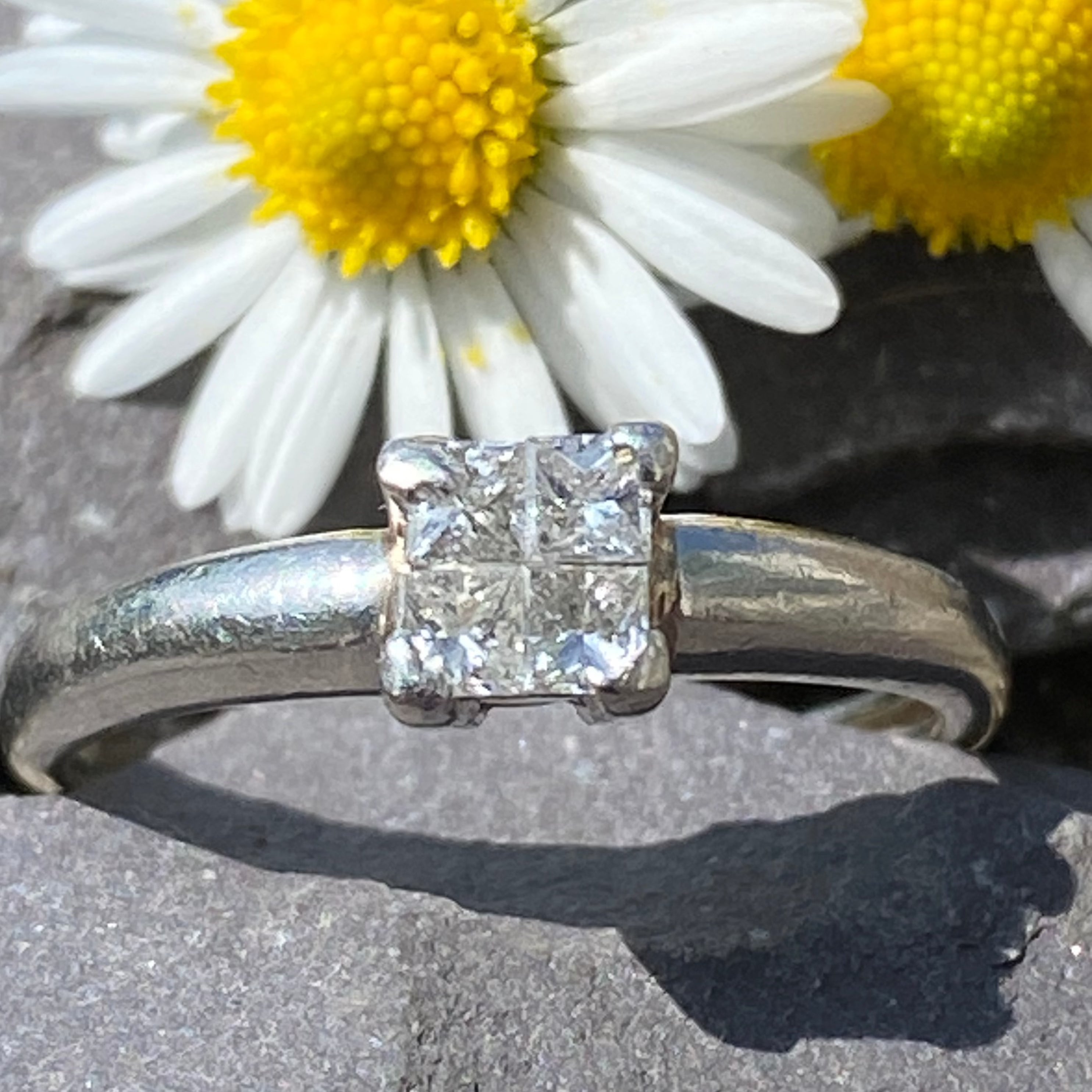 Platinum Princess Cut Diamond Cluster Ring Size J 1/2 or 5 USA.