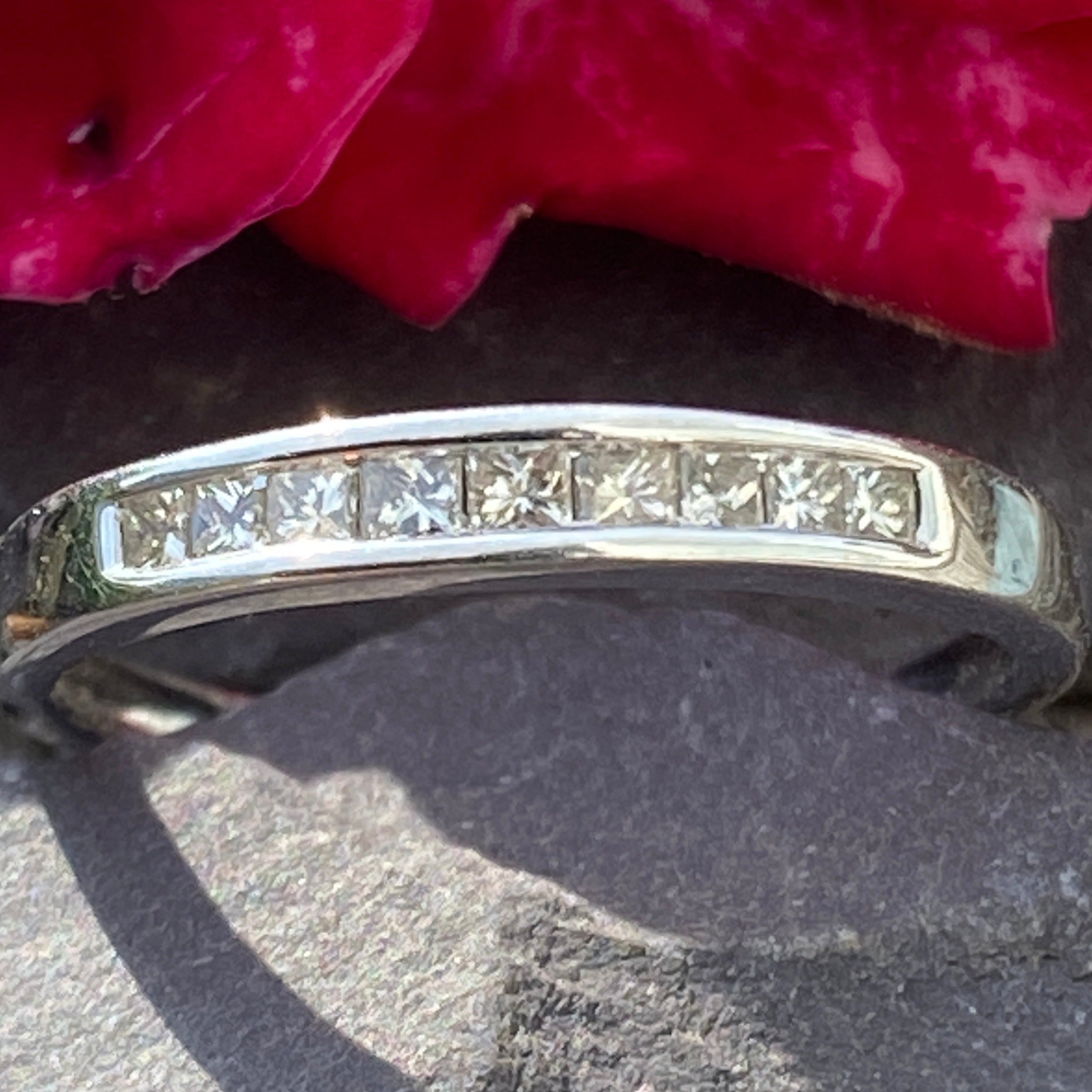 9ct White Gold Princess Diamond Eternity Ring Size P or 7 3/4 USA.