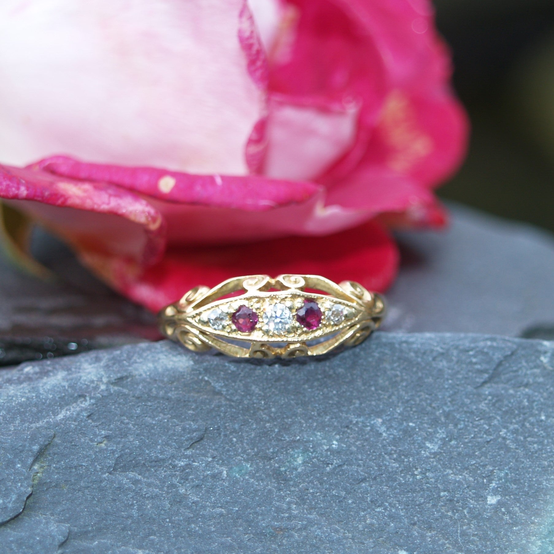 Edwardian 18ct Gold Ruby & Diamond Ring Size N 1/2 or 7 USA.