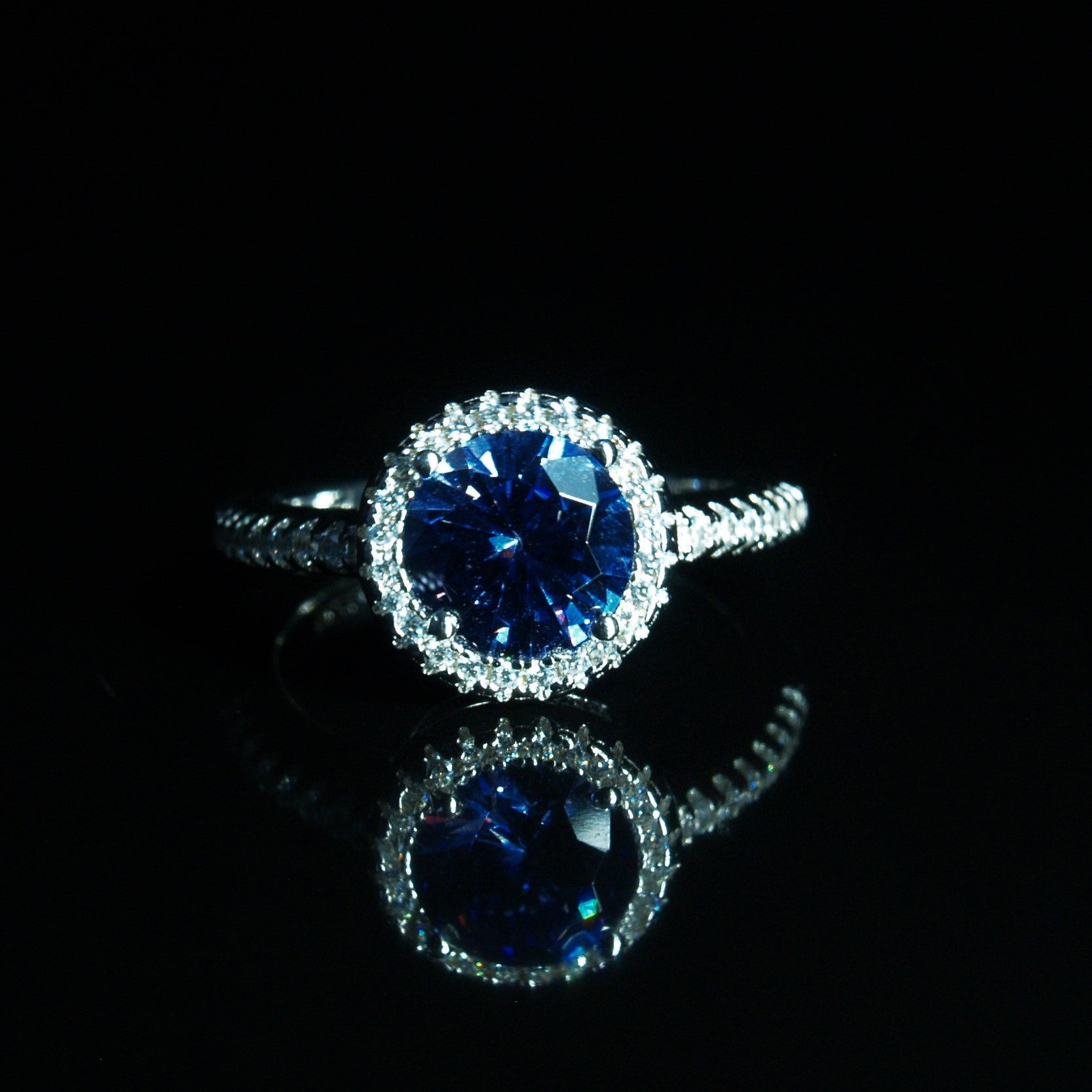 Sterling Silver Tanzanite Blue & White Cubic Zirconia Ring.