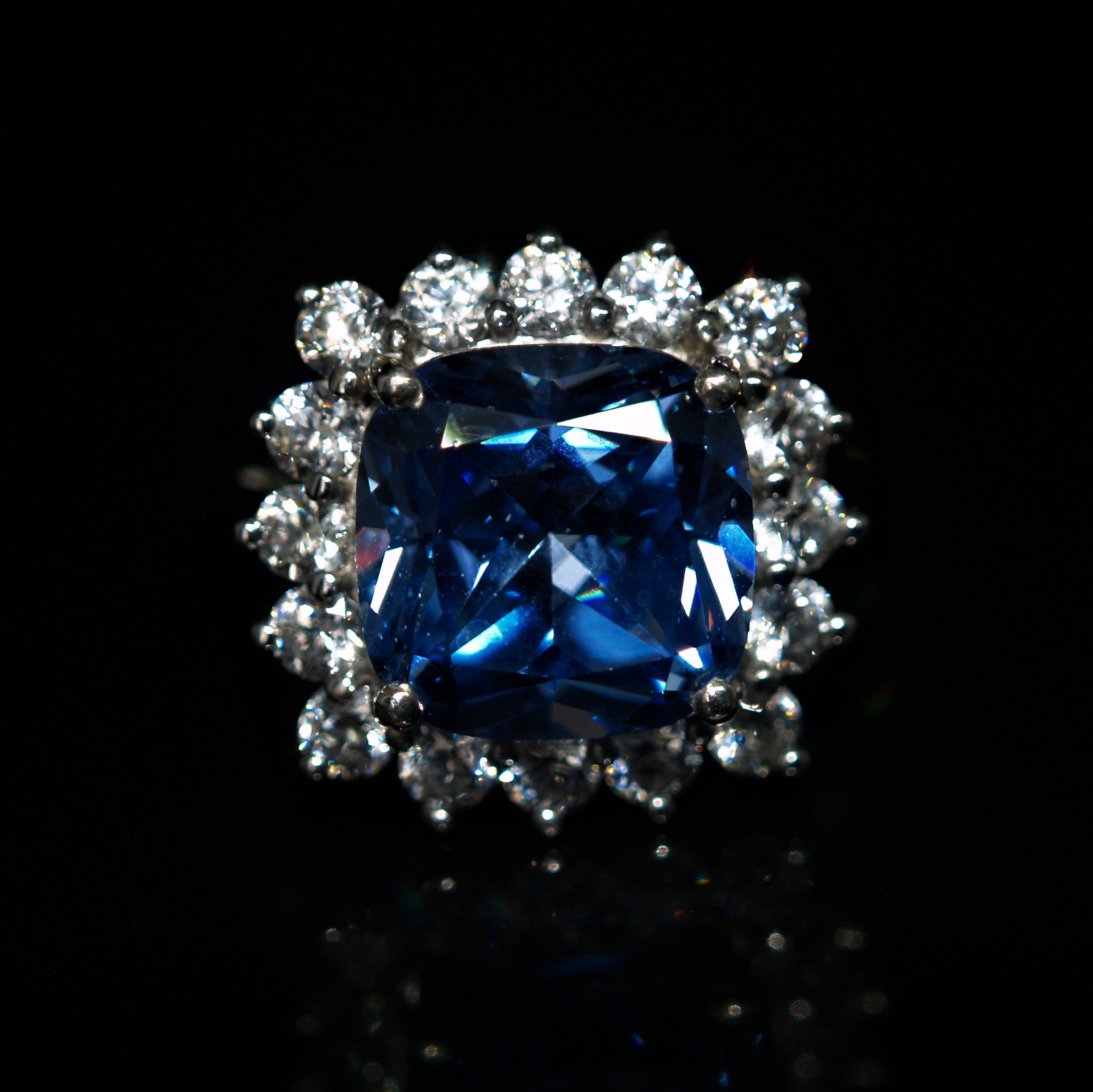 Sterling Silver Blue & White Cubic Zirconia Cocktail Ring.