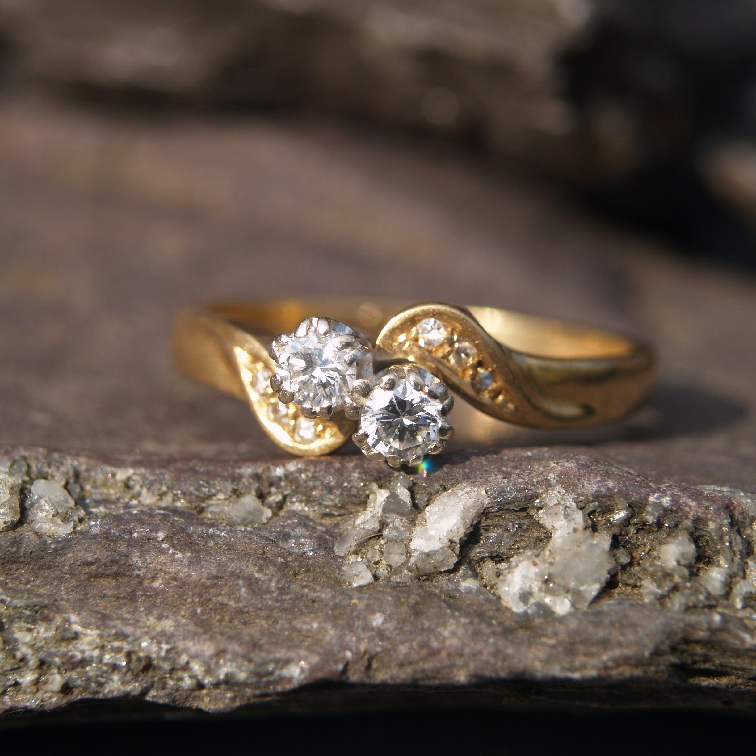 Natural Emerald & Diamond 18ct Gold Three-Stone Ring – Ellibelle Jewellery