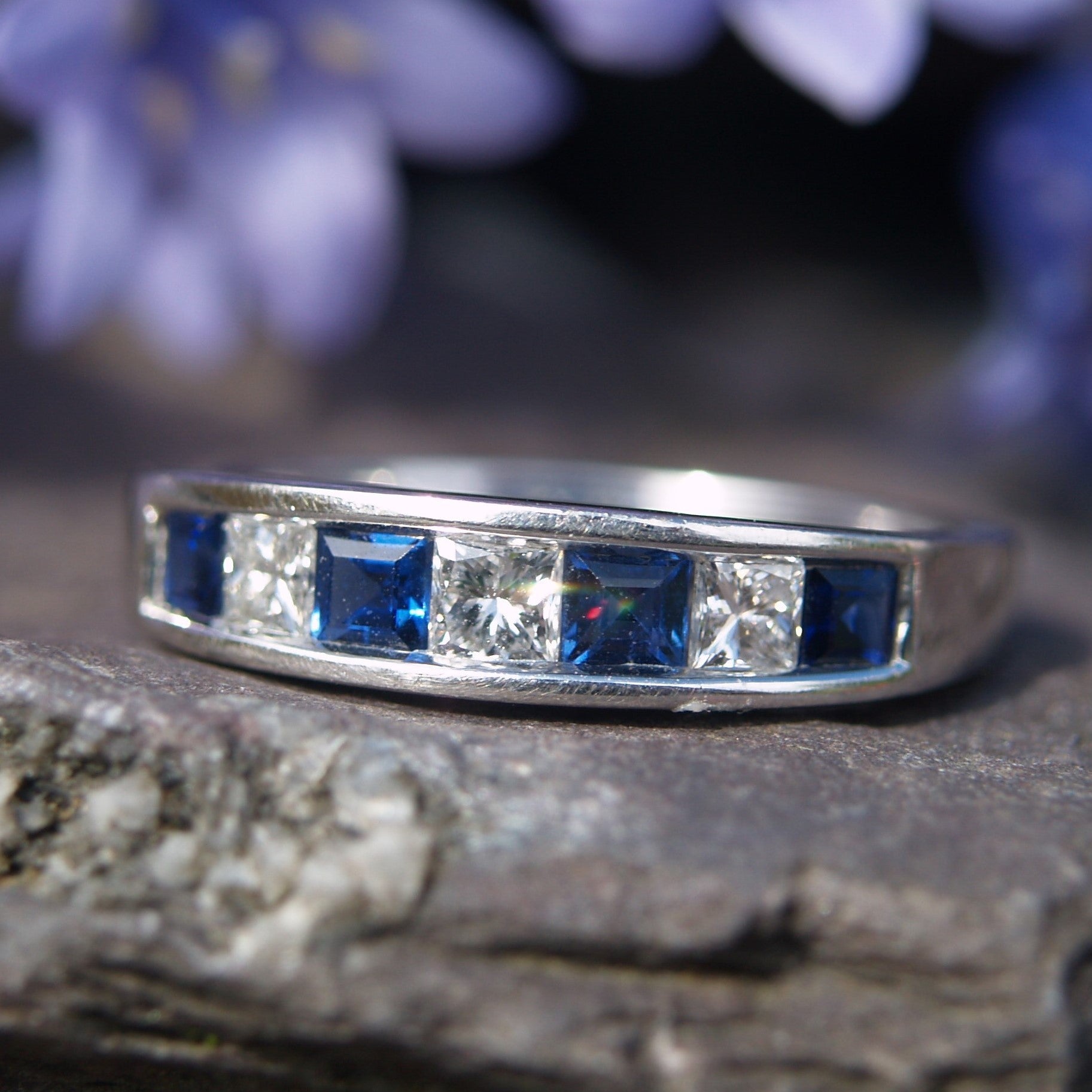 14ct White Gold Sapphire & Diamond Eternity Ring Size M 1/2 or 6 1/4 US.