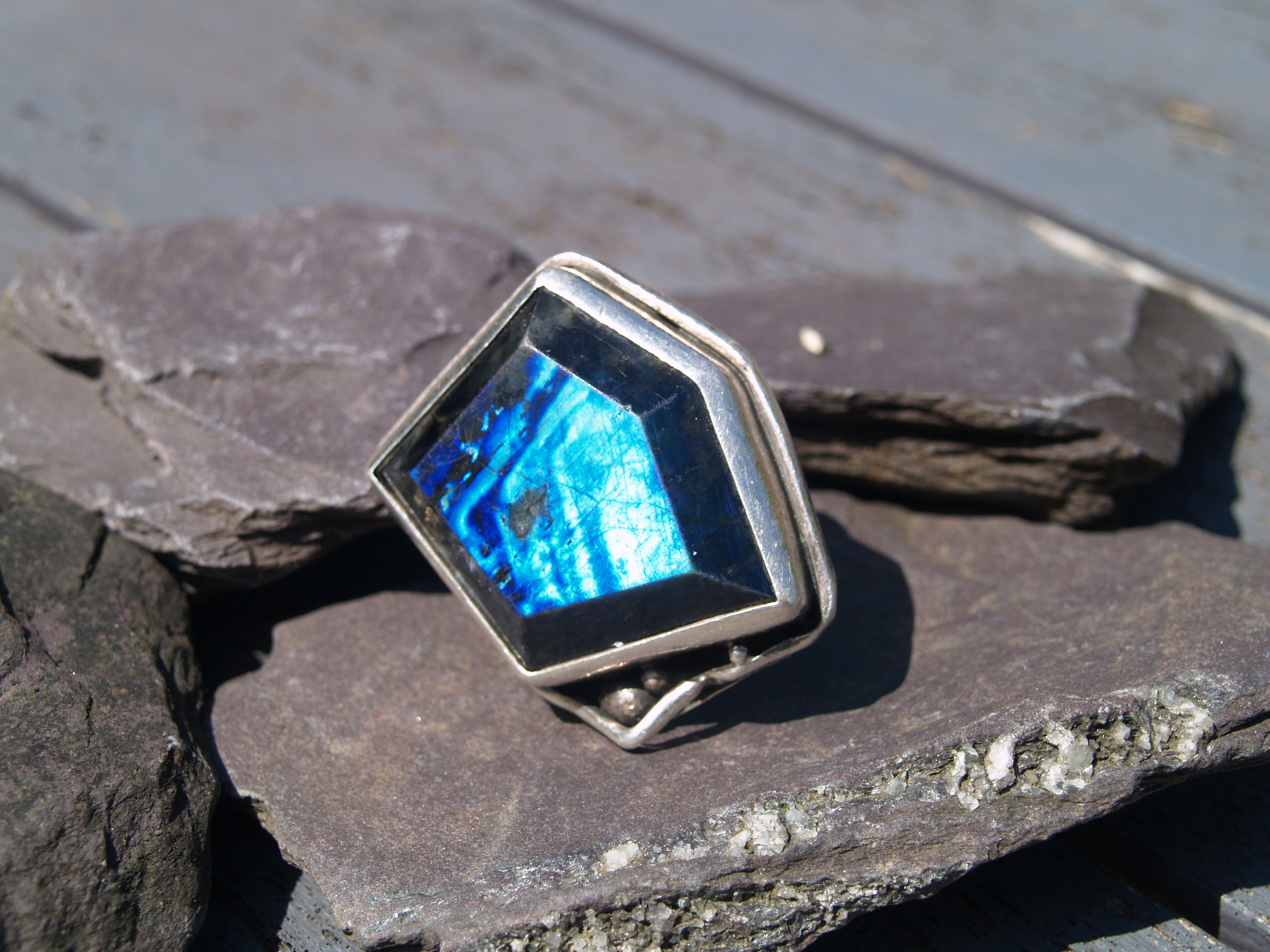 Designer Sterling Silver & Labradorite Ring By Andrzej Pacak Size R or 8 3/4 USA.