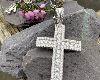 Sterling Silver Cubic Zirconia Cross & Silver Chain